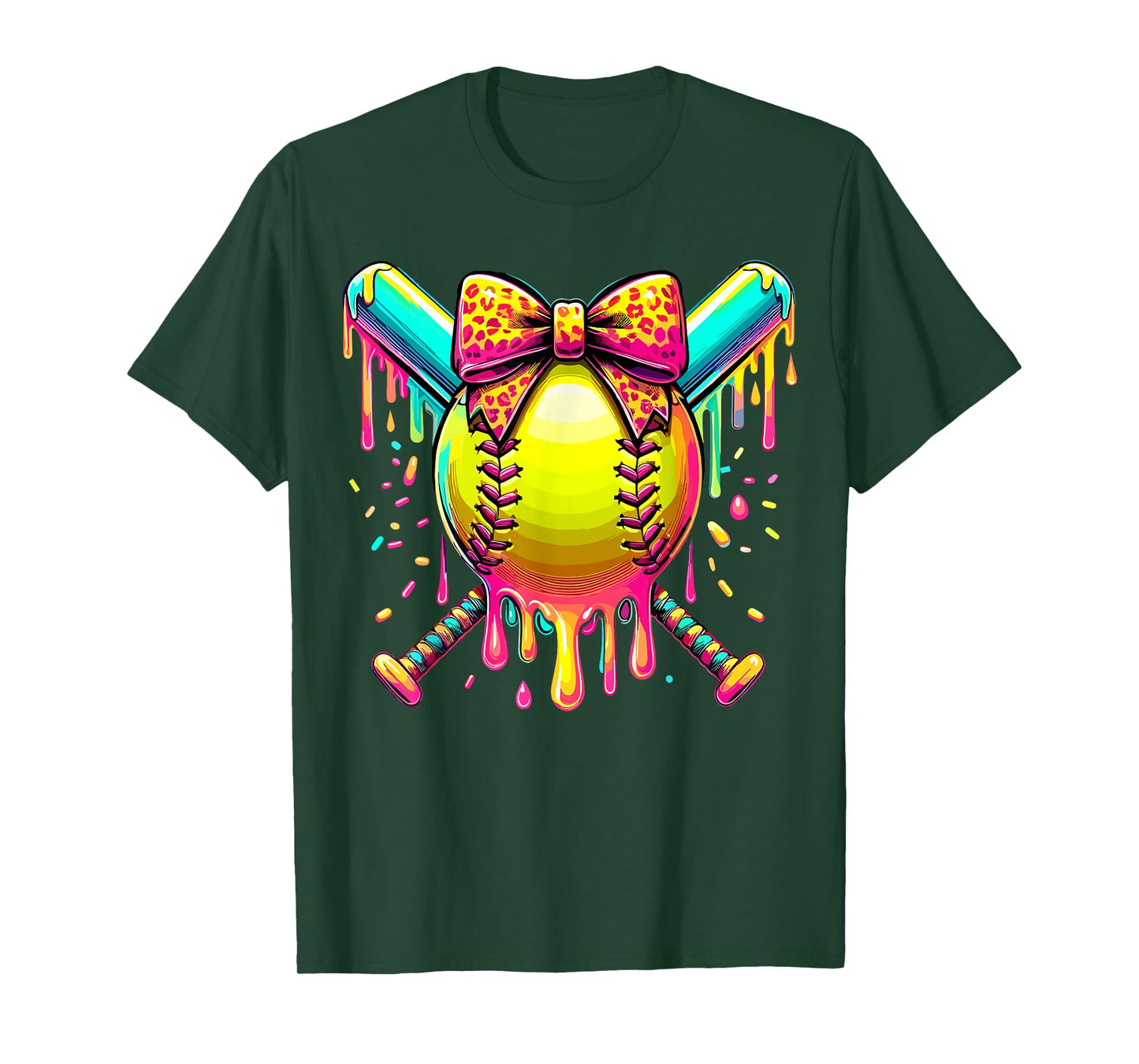 Softball Player Girl Ice Cream Softball Bat Drip T-Shirt