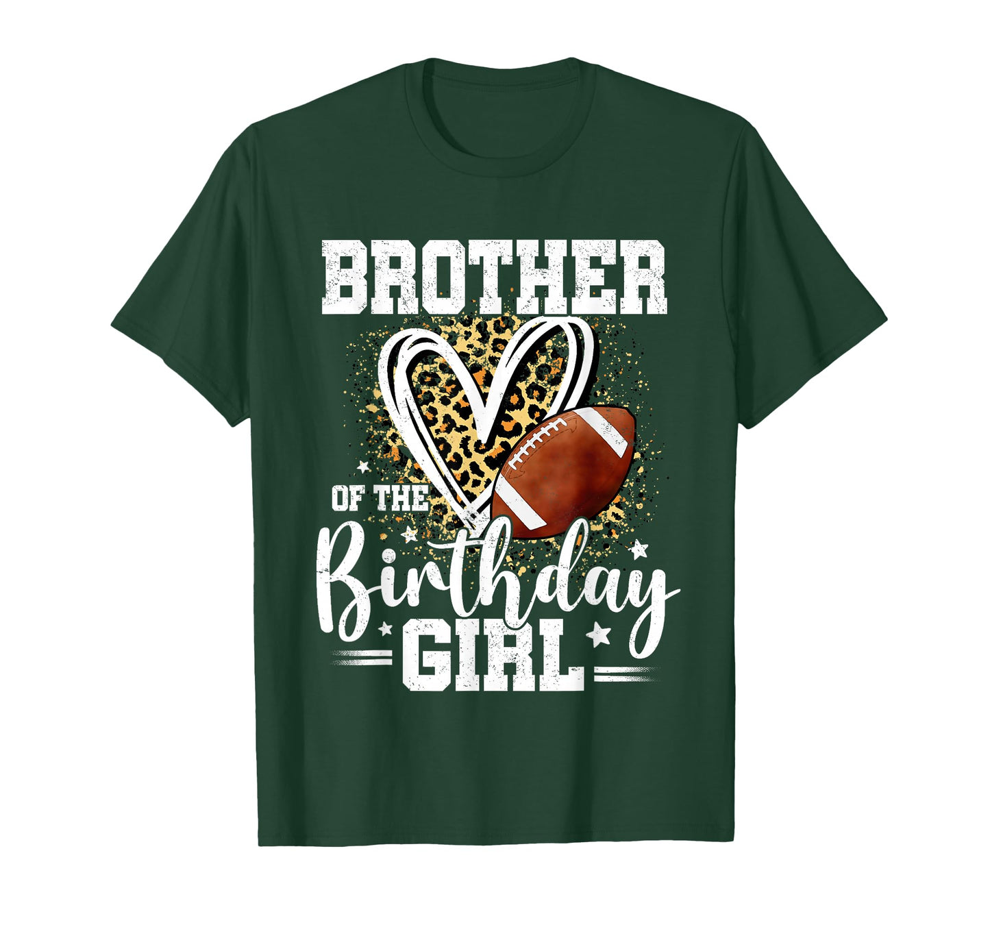 Brother of The Birthday Girl Football Brother Leopard Heart T-Shirt