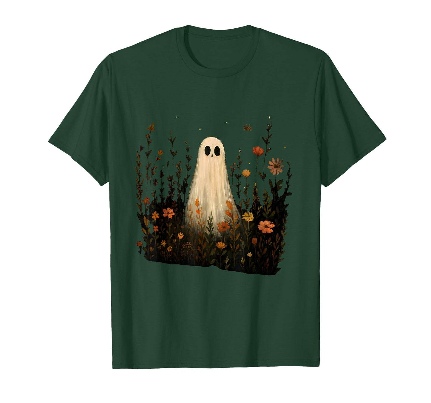 Ghost on a Flower Meadow Halloween Fall Design T-Shirt