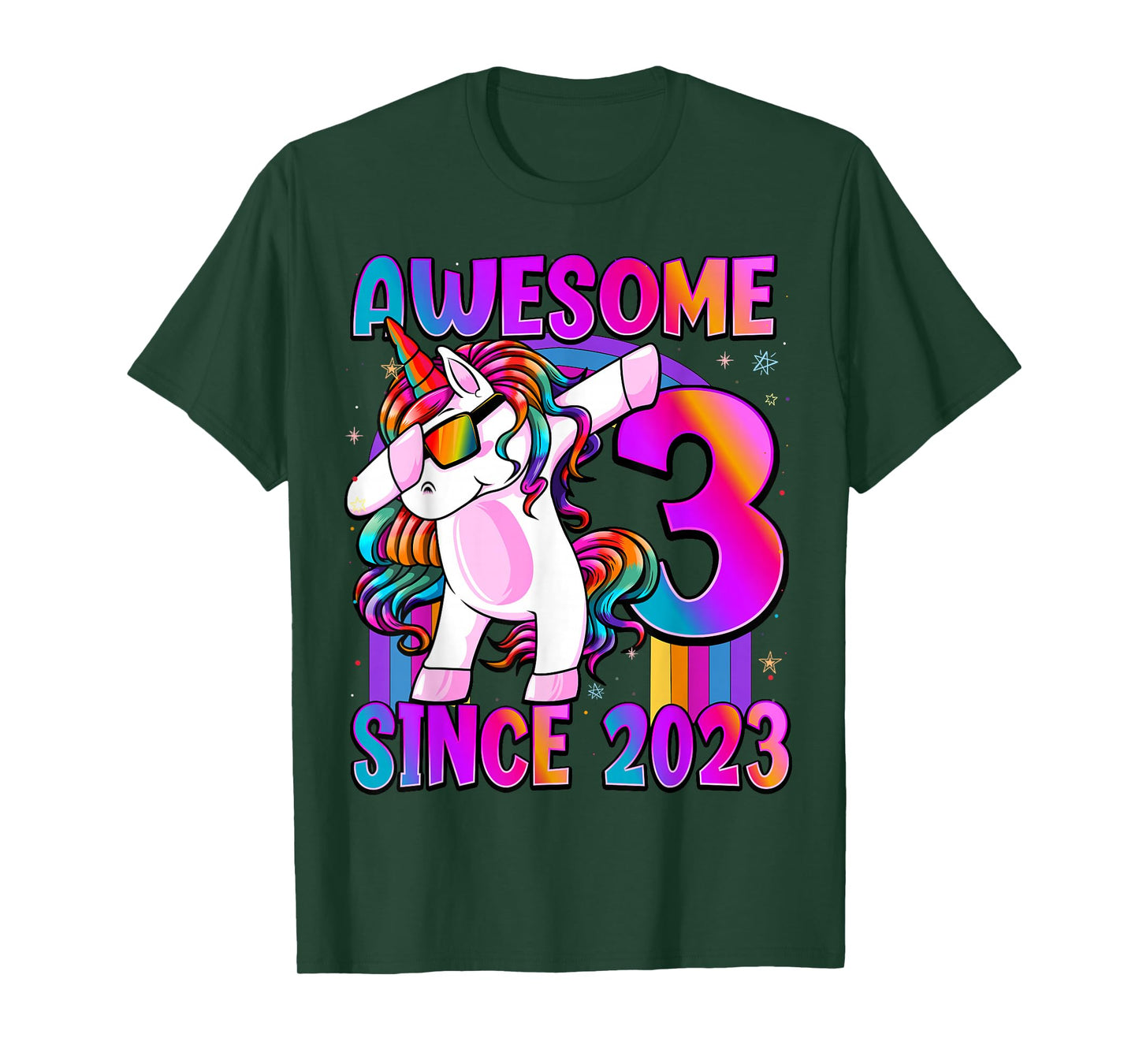 3 Year Old Girl Awesome Since 2023 Unicorn 3rd Birthday T-Shirt