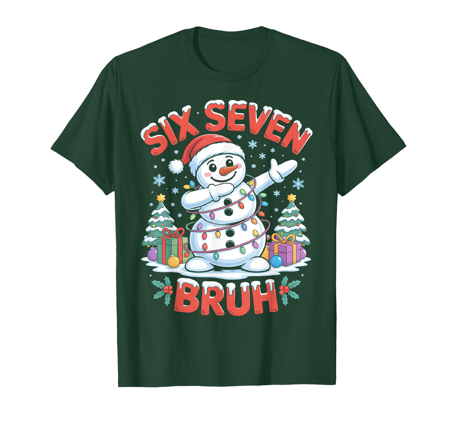 Bruh 67 Six Seven Snowman Dabbing Christmas Shirts Boys Kids T-Shirt
