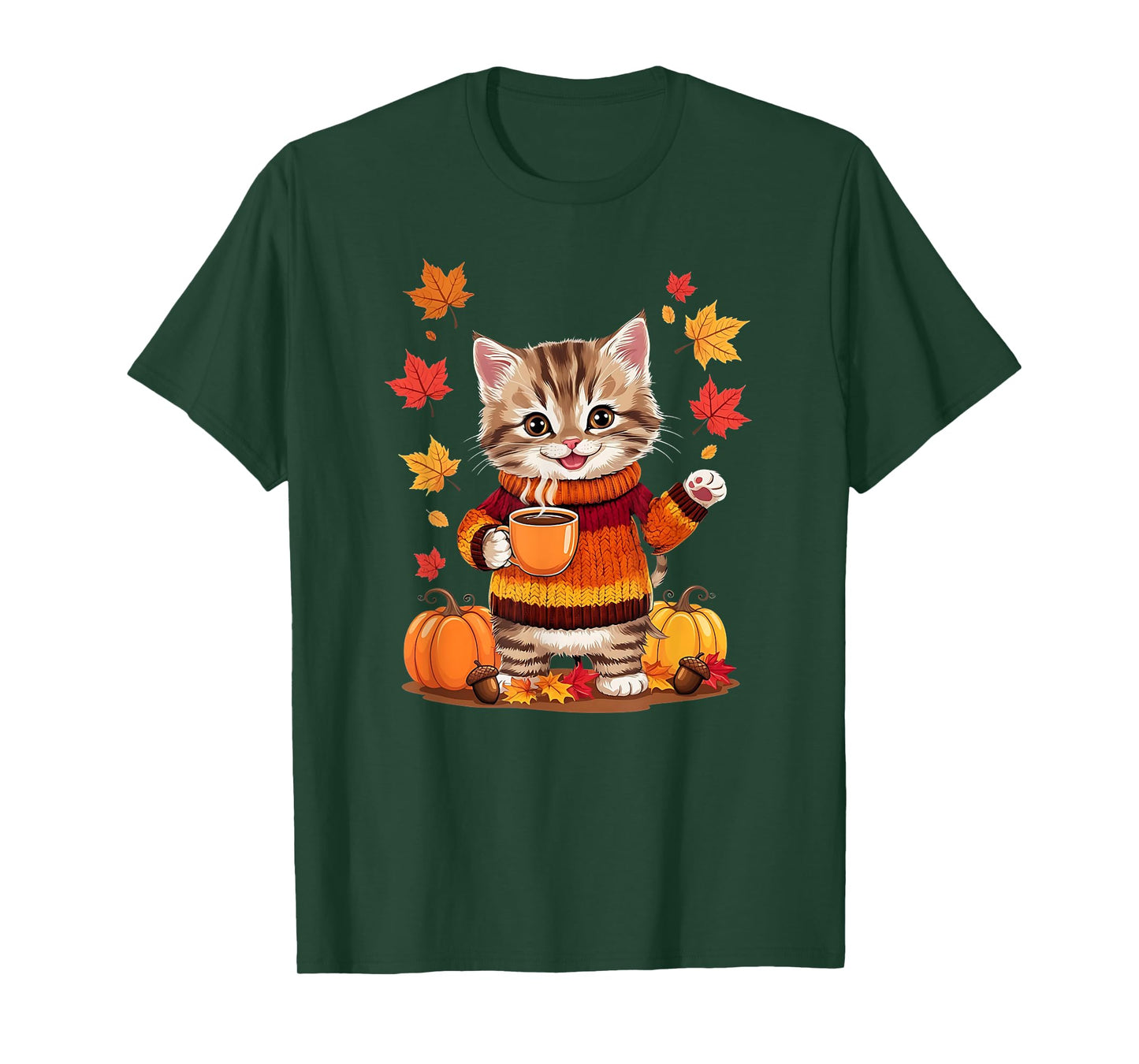 Cute Kitten With Sweater Funny Fall Graphic T-Shirt