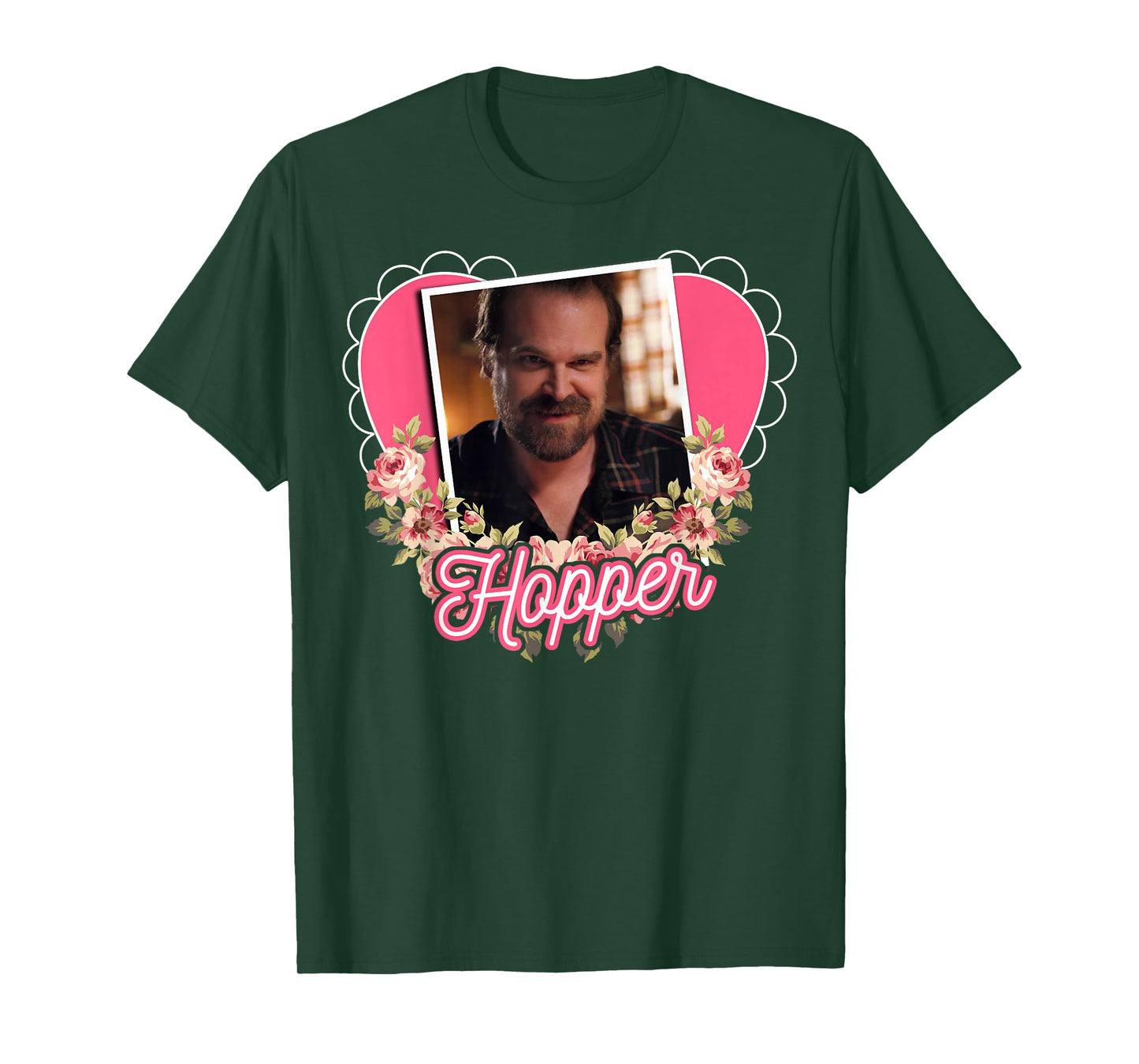 Stranger Things Jim Hopper Floral Frame Heart T-Shirt