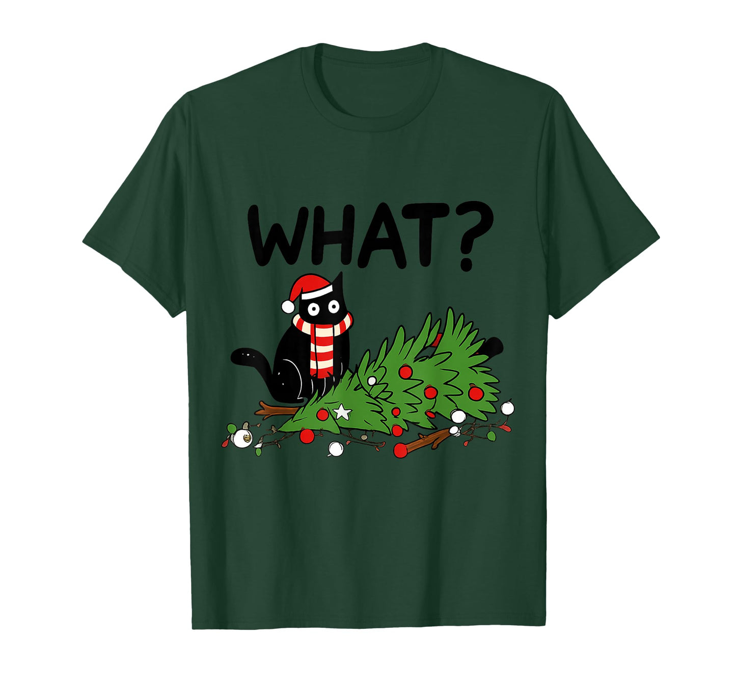 Funny Black Cat Pushing Christmas Tree Gift T-Shirt