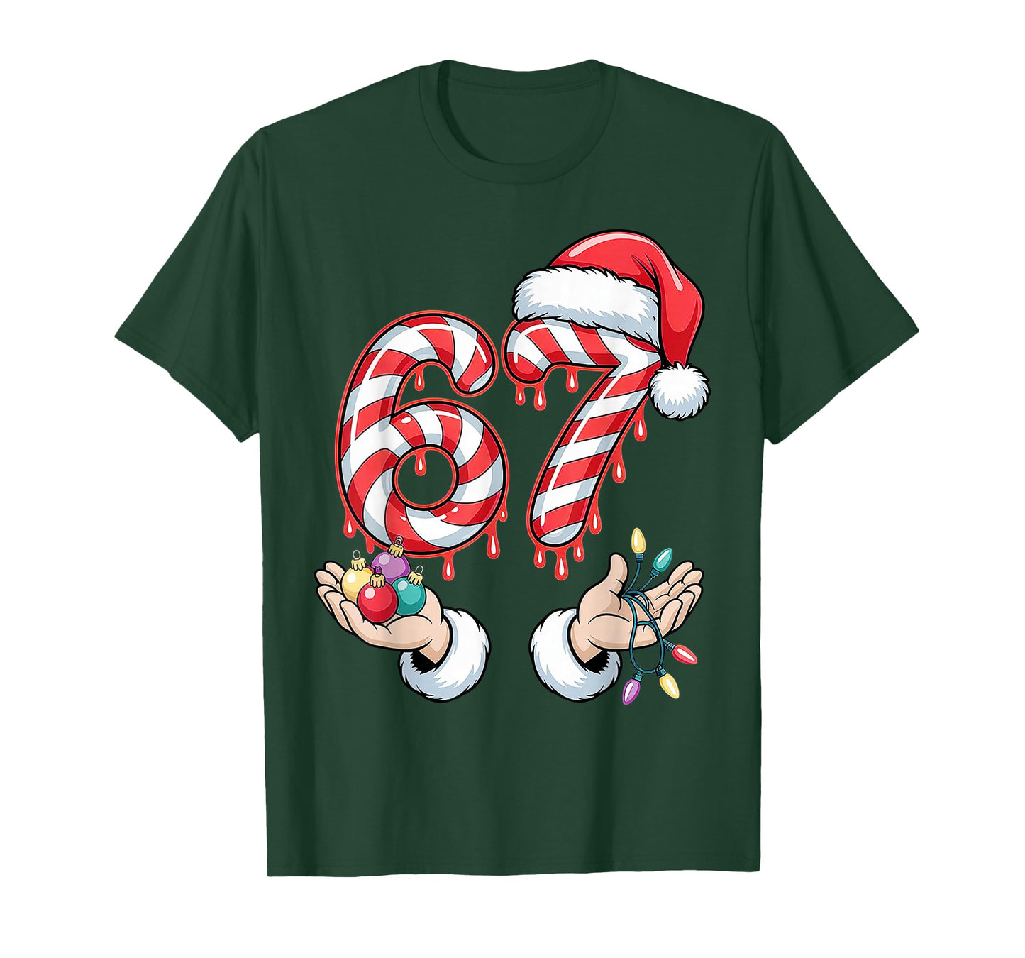 Funny Six Seven 67 Christmas Candy Cane Festive Holiday Fun T-Shirt