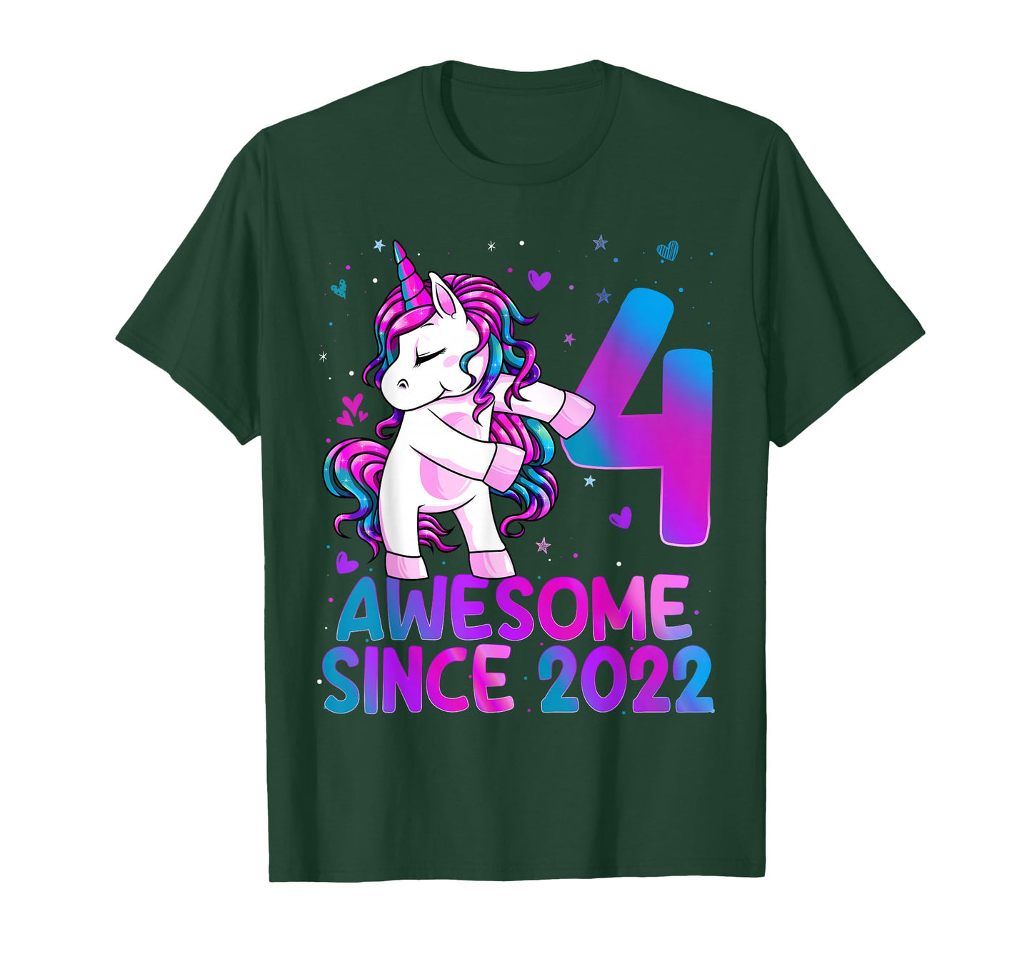 4 Year Old Girl Awesome Since 2022 Unicorn 4th Birthday Girl T-Shirt