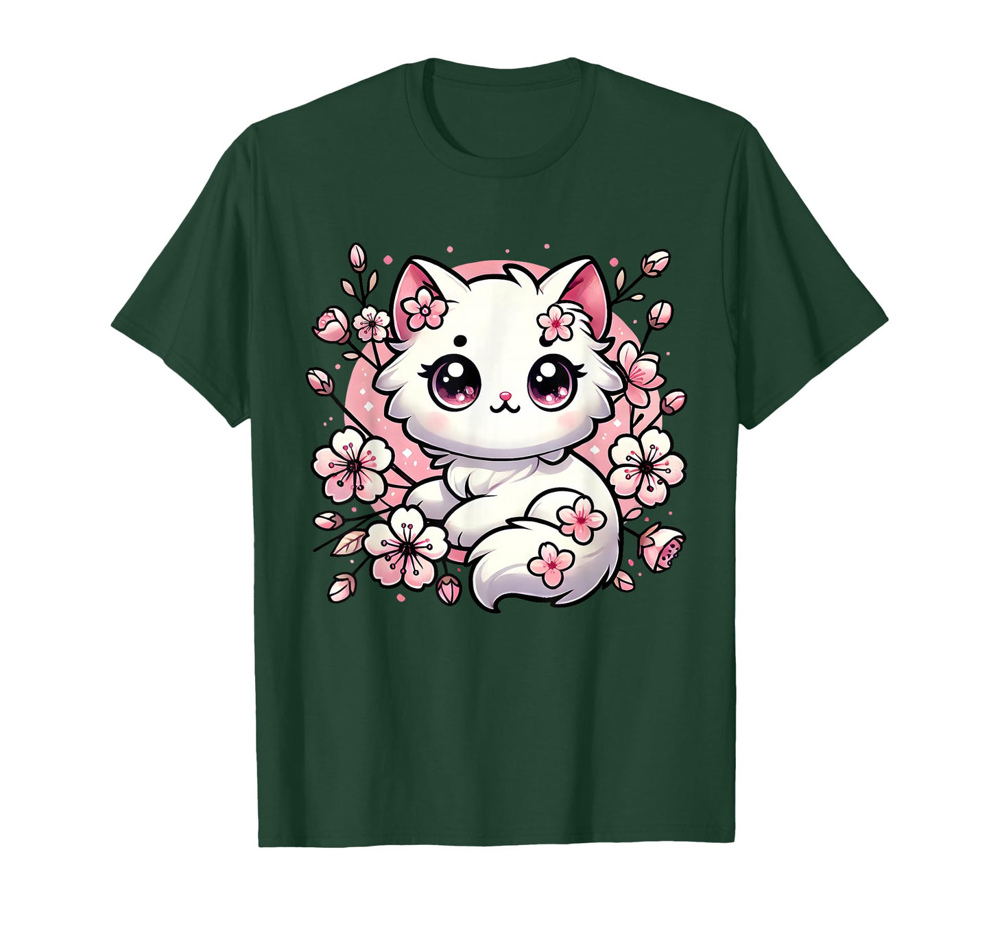 Cute Kawaii Cat Cherry Blossoms Kitten Lover Gift Women Girl T-Shirt