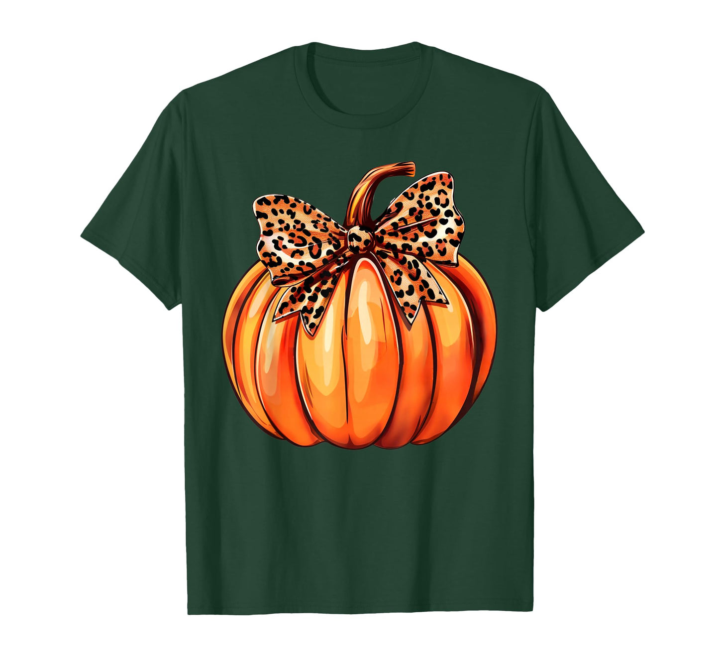 Coquette Bow Leopard Pumpkin Thanksgiving Rustic Fall Women T-Shirt