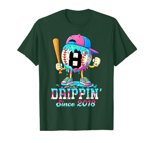 Baseball 8 Years Old Since 2018 Ice Cream 8th Birthday Boys T-Shirt