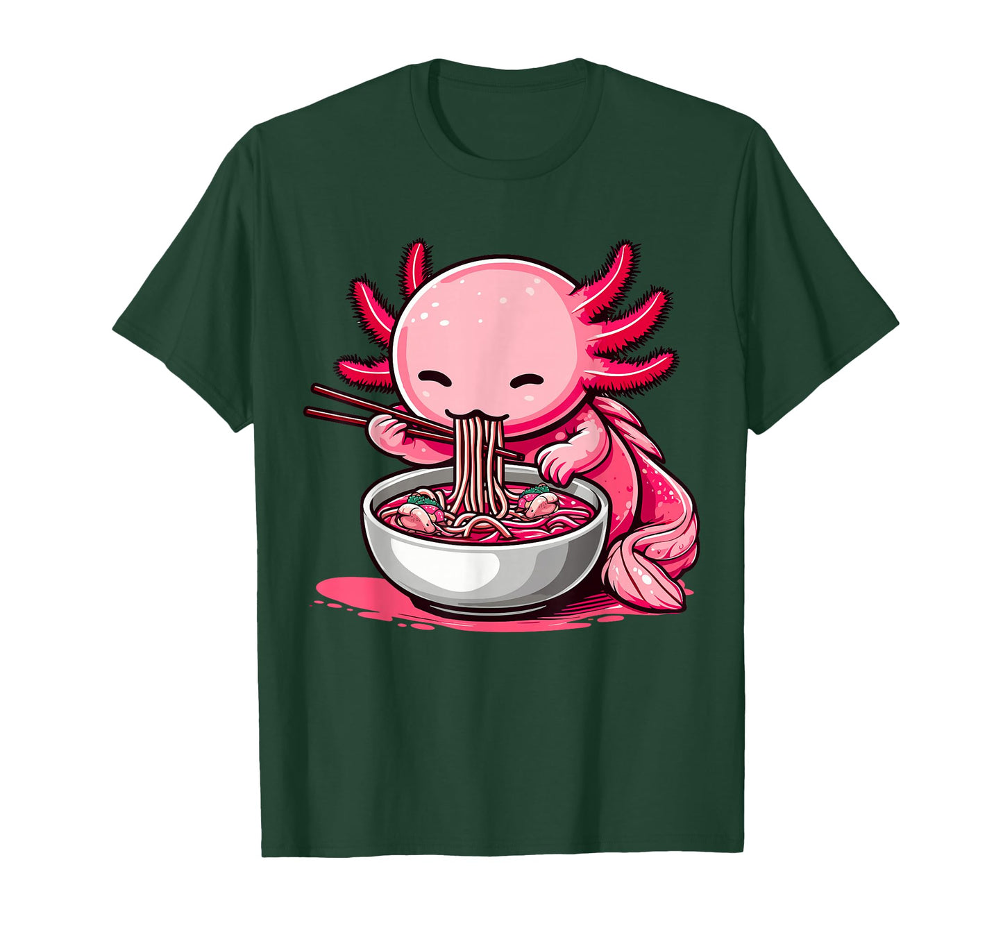 Funny Axolotl Noodle Gifts Anime Kawaii Axolotl Eating Ramen Noodles Unisex Kids Teen Adult T-Shirt Black Small