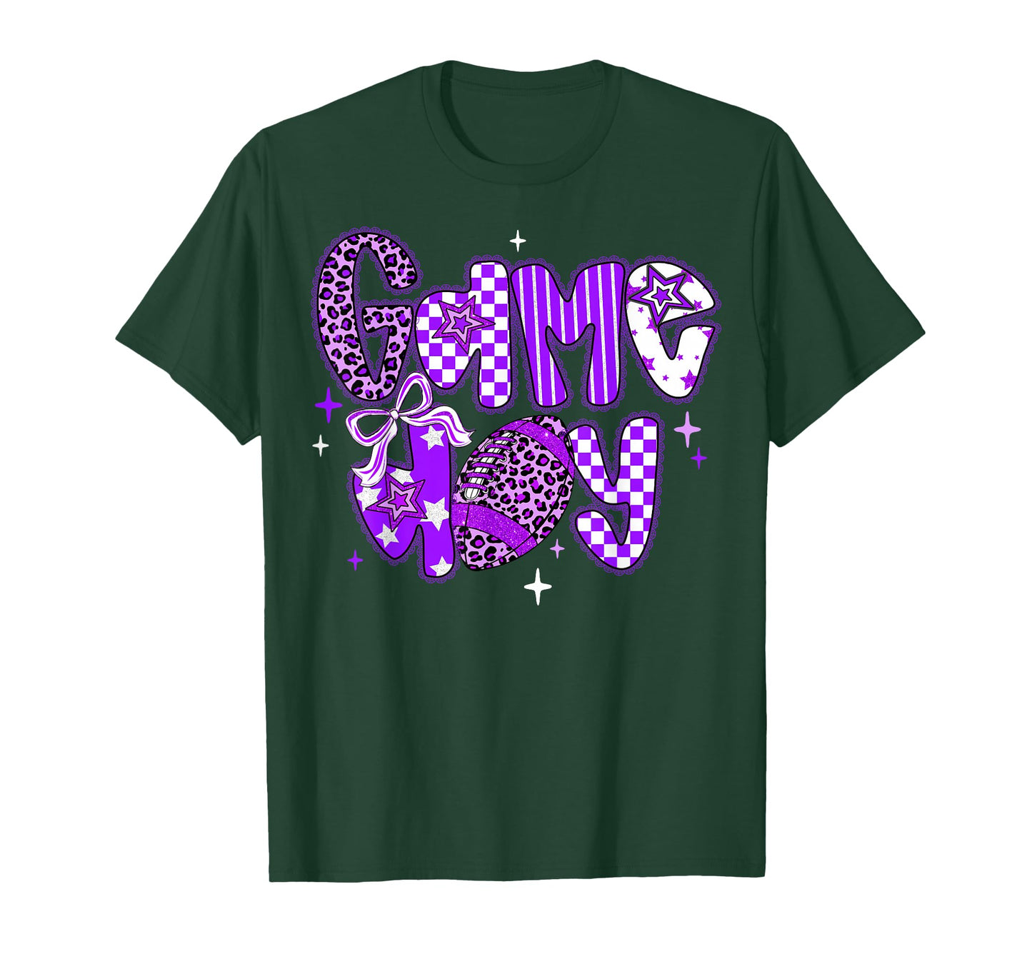 Game Day Football Girly Lace Bow Team Spirit Girls Purple T-Shirt