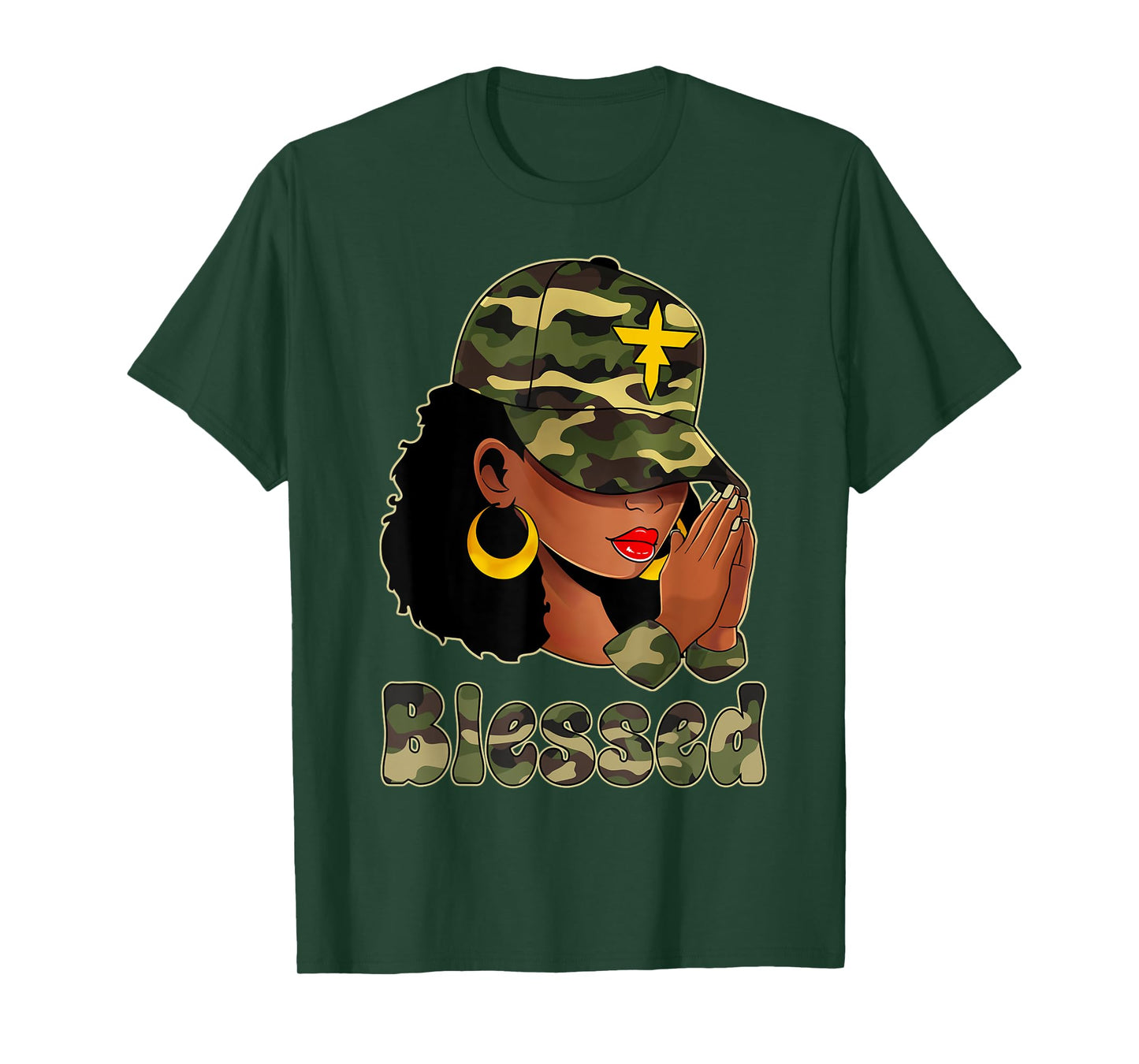 Afro Black Women Camo Melanin Queen Cap Hat Blessed T-Shirt