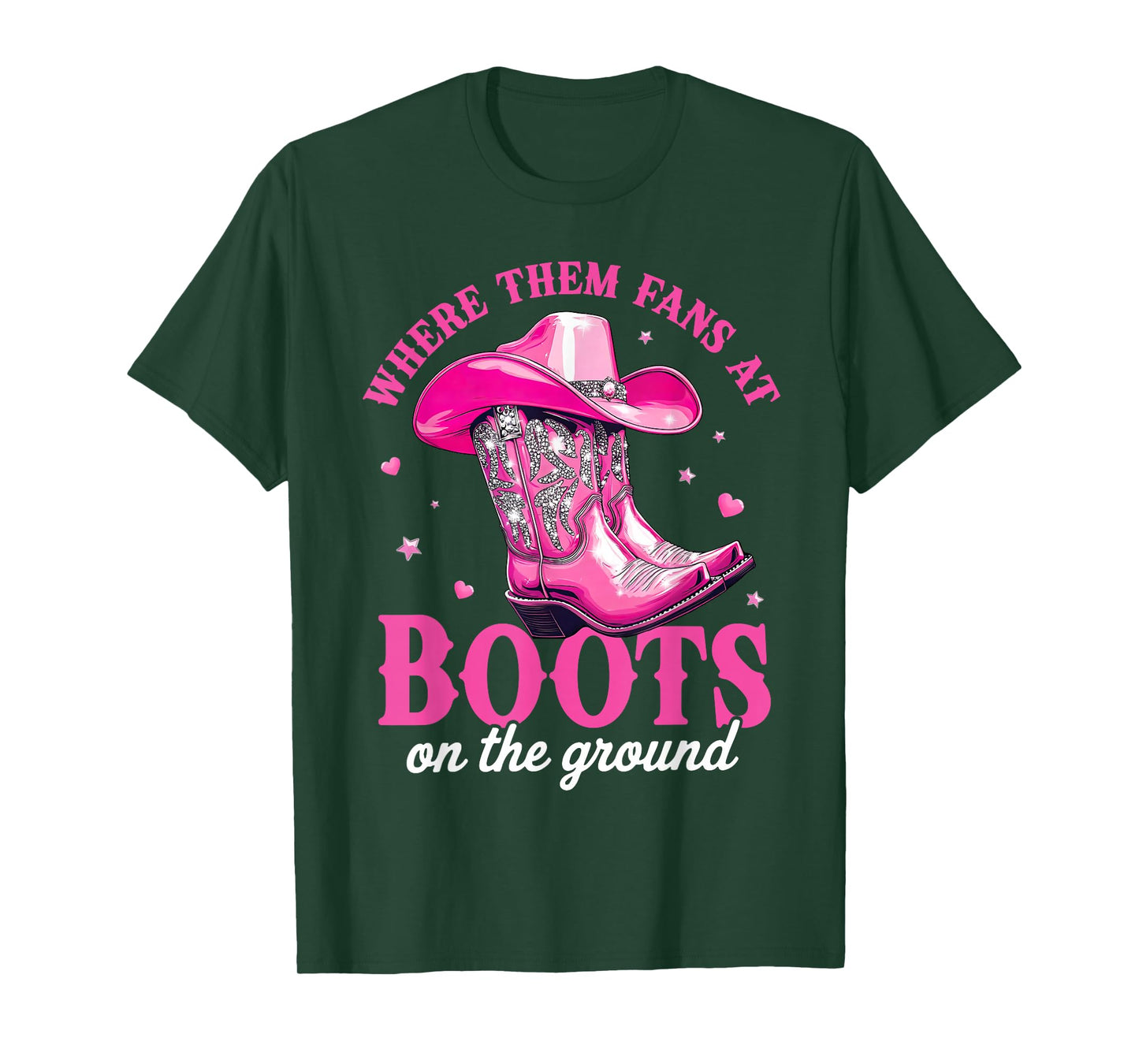 Where Them Fans at Boots On The Ground Black Western Cowgirl T-Shirt