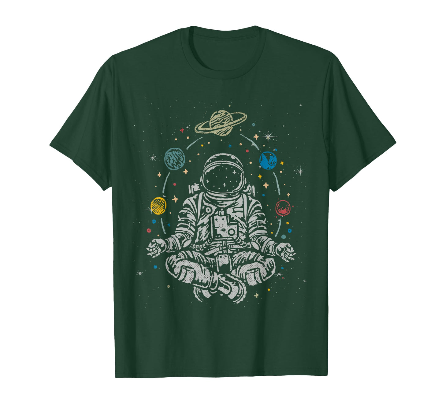 Vintage Lotus Meditating Astronaut Zen Yoga Planets Universe T-Shirt