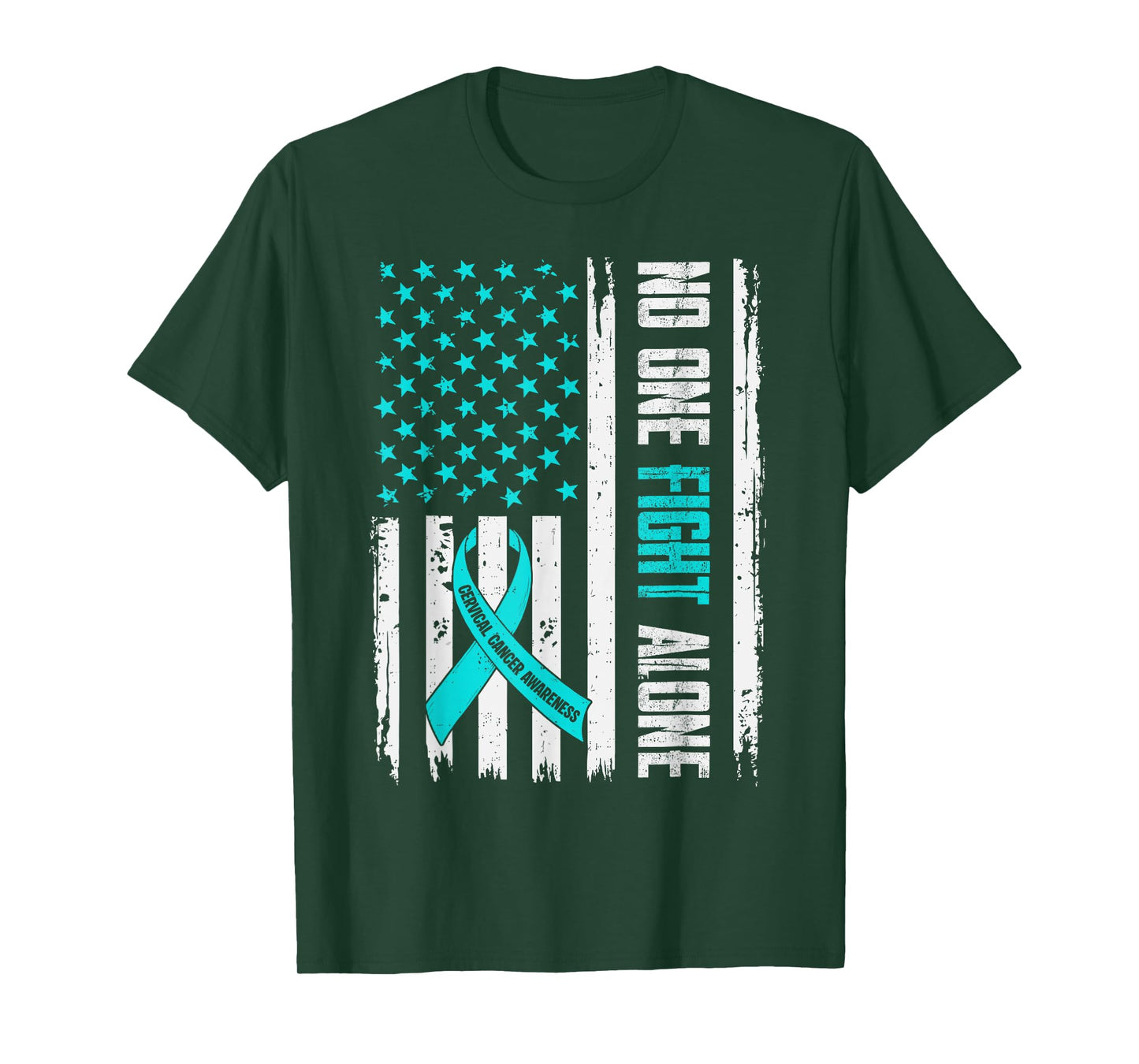 Cervical Cancer Awareness USA Flag Ribbon Teal Support Mens T-Shirt