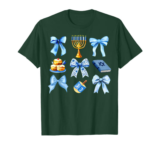 Coquette Bow Jewish Holiday Chanukah Hanukkah Menorah Girls T-Shirt