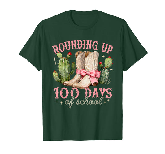 Rounding Up-100 Days of School Coquette Bow Cowgirl Boots T-Shirt