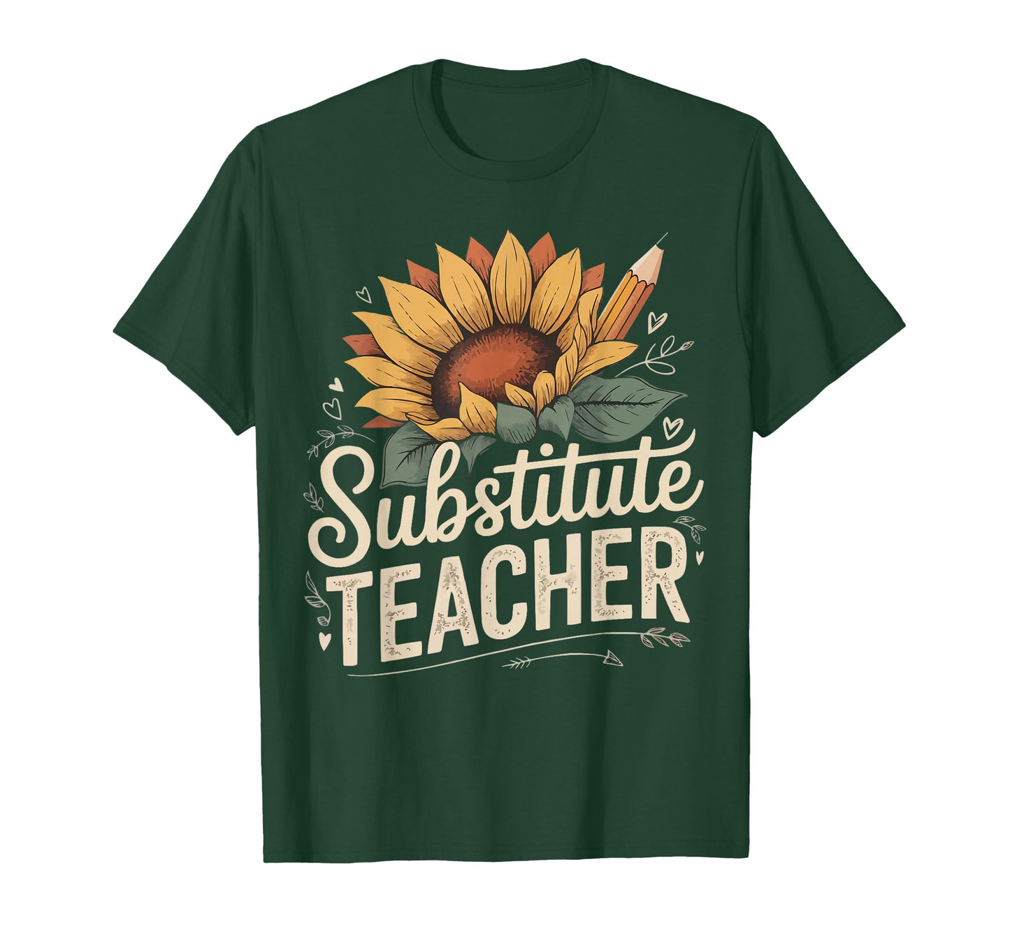 Funny Substitute Teacher Flower and Pencil T-Shirt