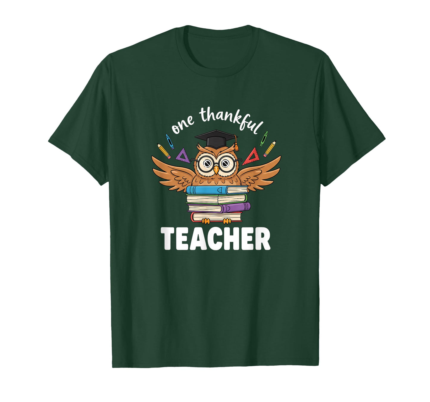 Teacher, One Thankful Owl with Books & Grad Cap T-Shirt