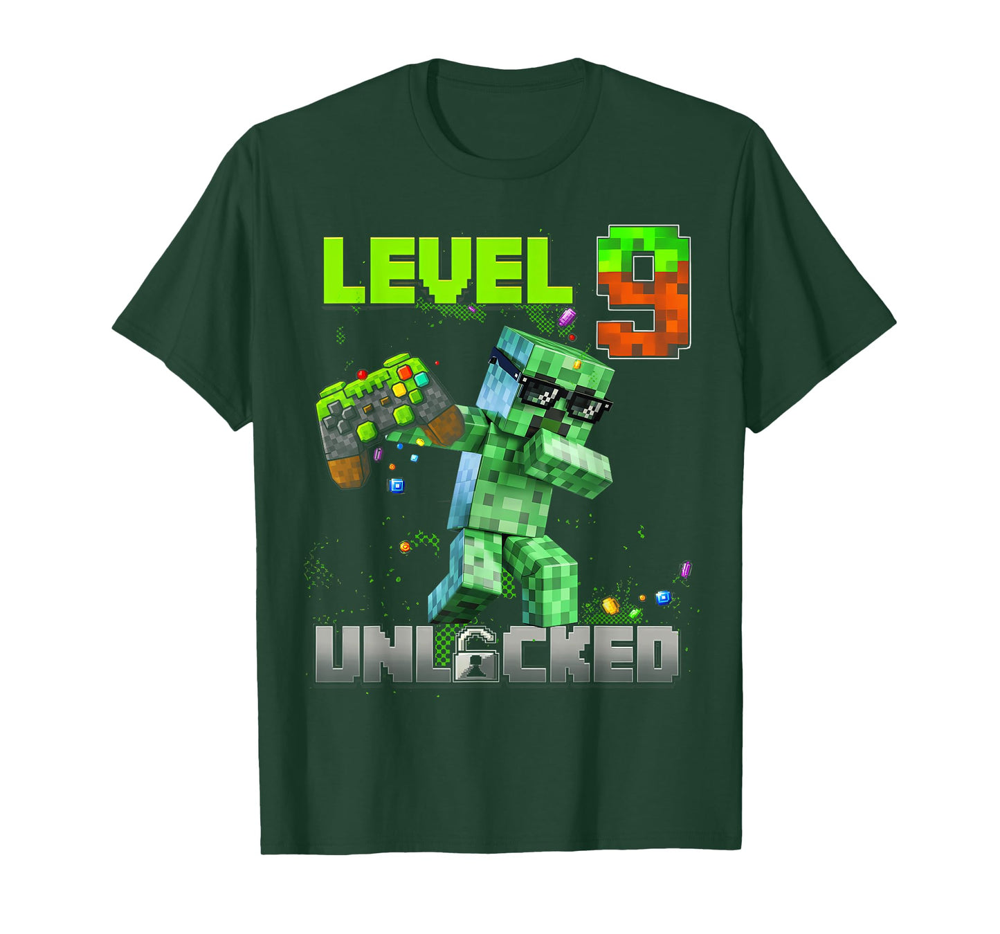 Level 9 Unlocked Funy Birthday Boy Pixel Gamer 9th Birthday T-Shirt