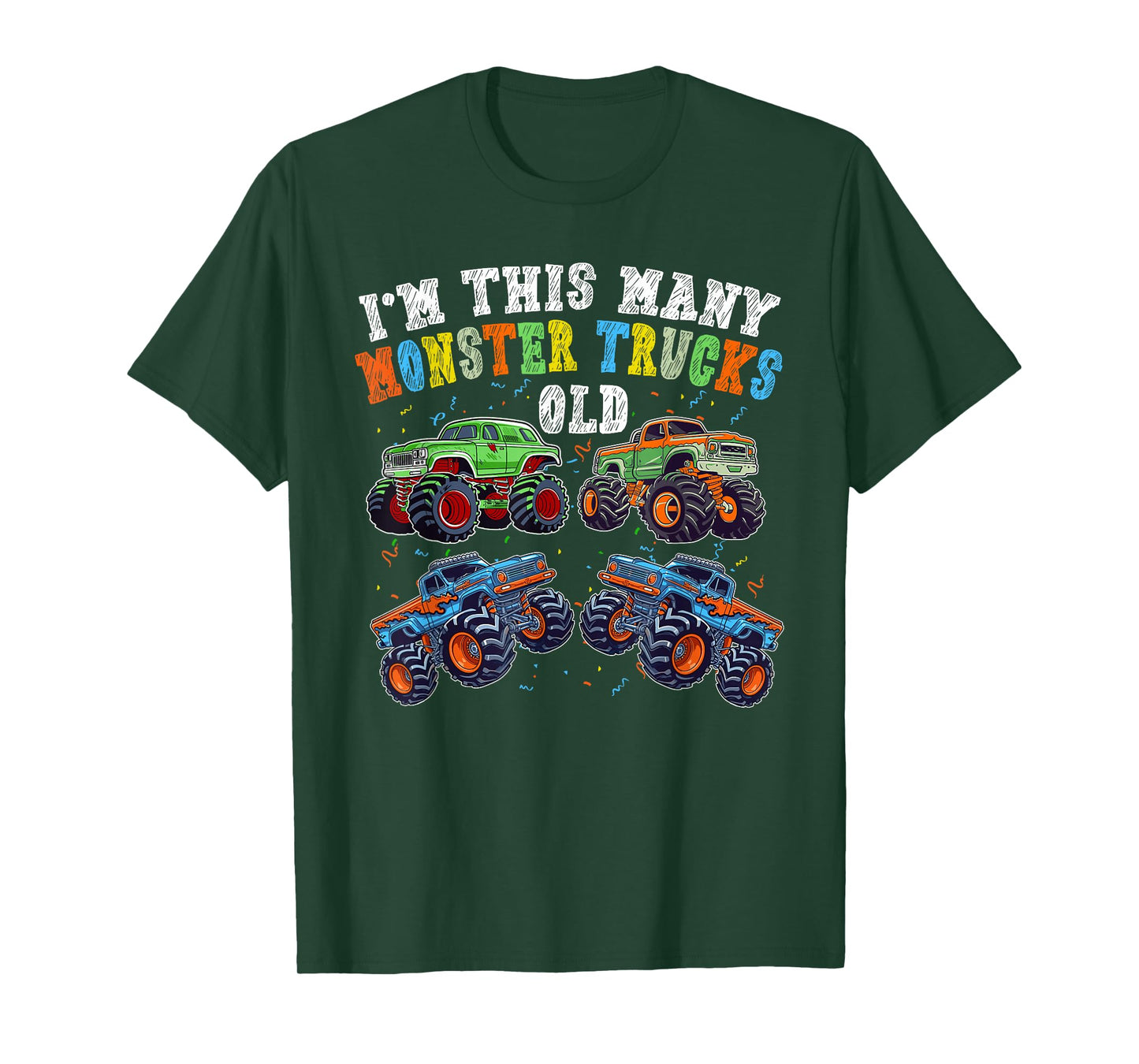 4th Birthday 4 Years Old - I'm This Many Monster Trucks Old T-Shirt