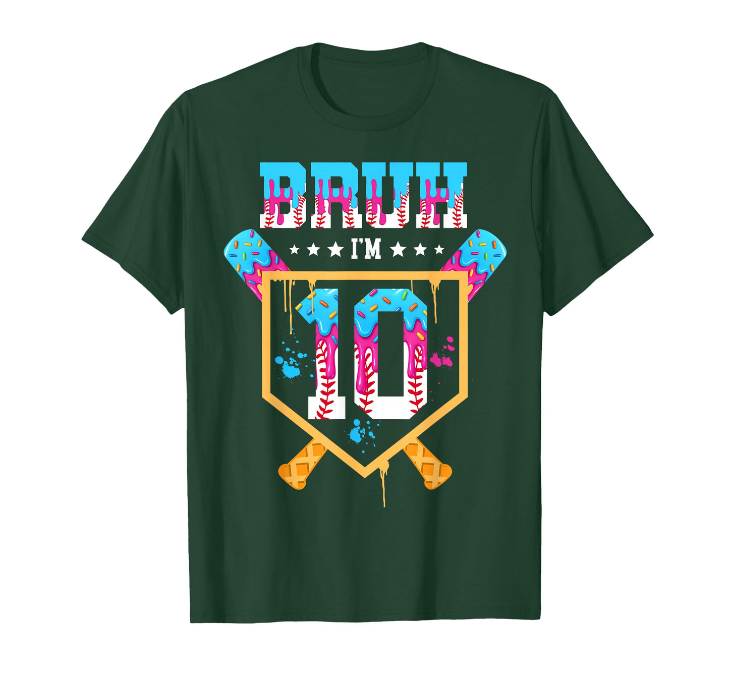 Baseball 10 Year Old Ice Cream Drip 10th Birthday Boys T-Shirt
