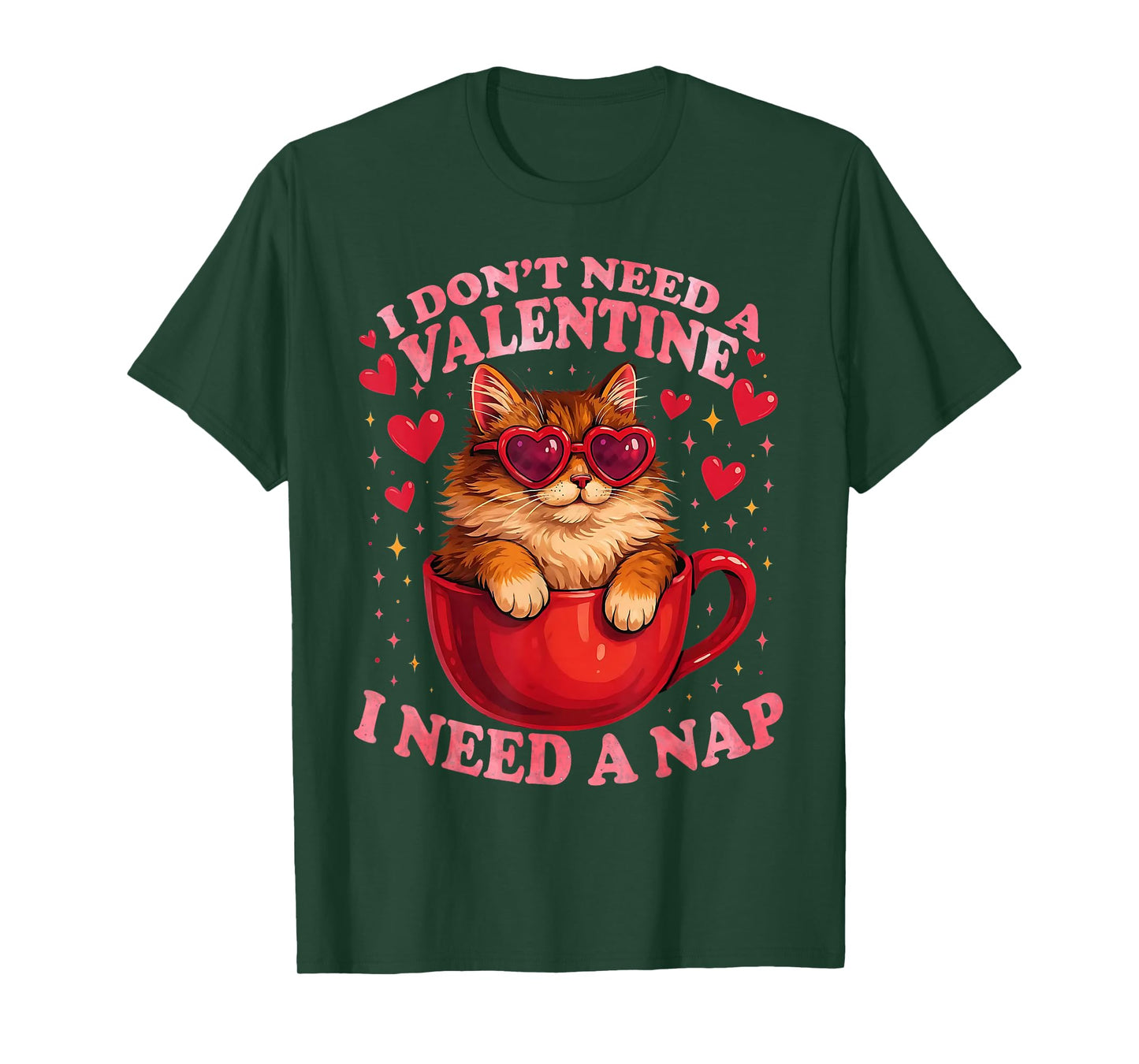 Valentine Cat Nap Funny Cozy Sleep Design T-Shirt