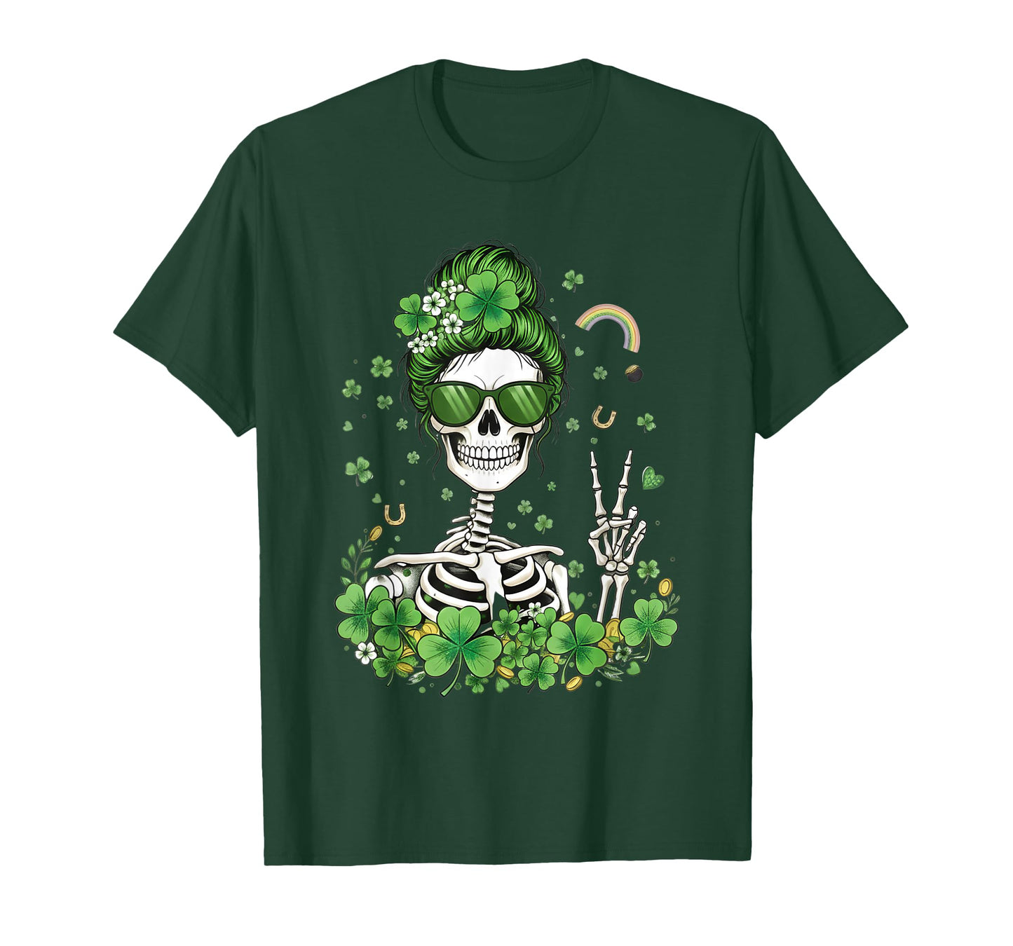 Sugar Skull St Patricks Day Skeleton Shamrock Irish Women T-Shirt