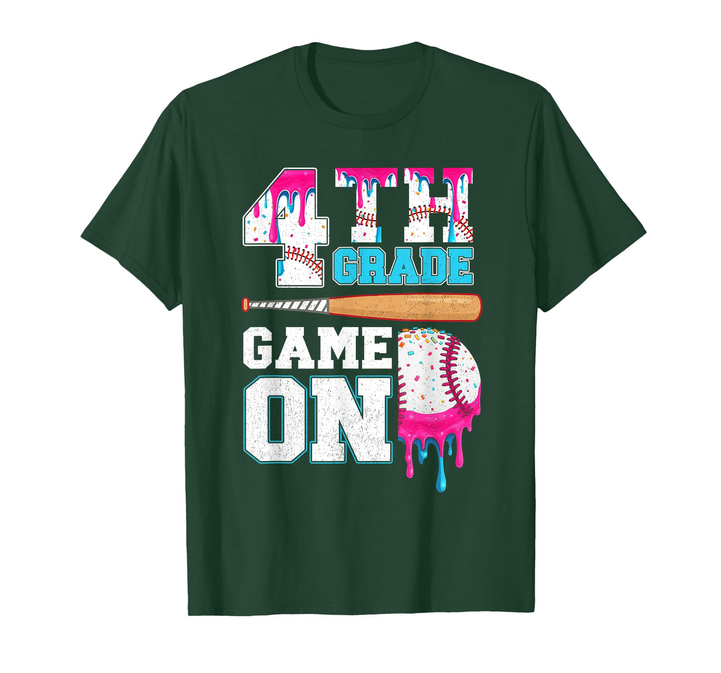 4th Grade Back to School Baseball Drip Ice Cream Game On Kid T-Shirt