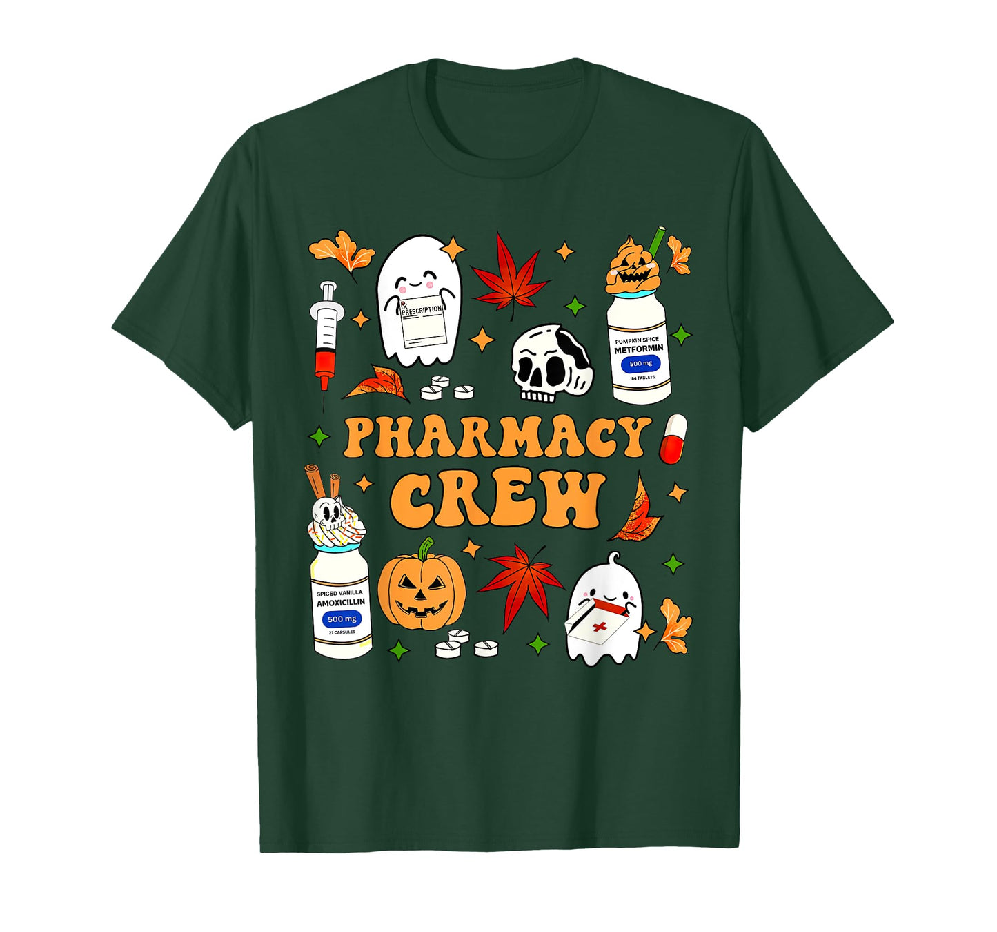 Pharmacy Crew Ghost Pumpkin Fall Pharmacist Tech Halloween T-Shirt