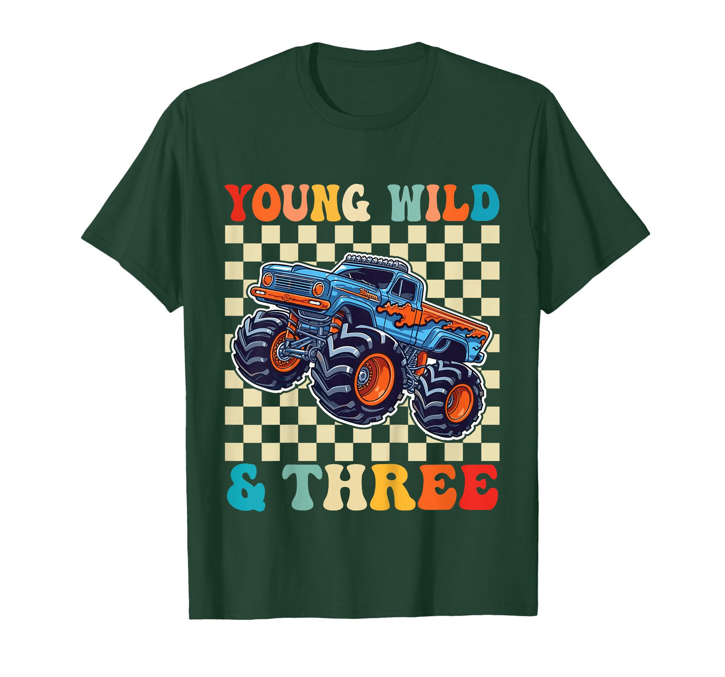 3rd Birthday Monster Truck Young Wild and Three 3 Year Old T-Shirt