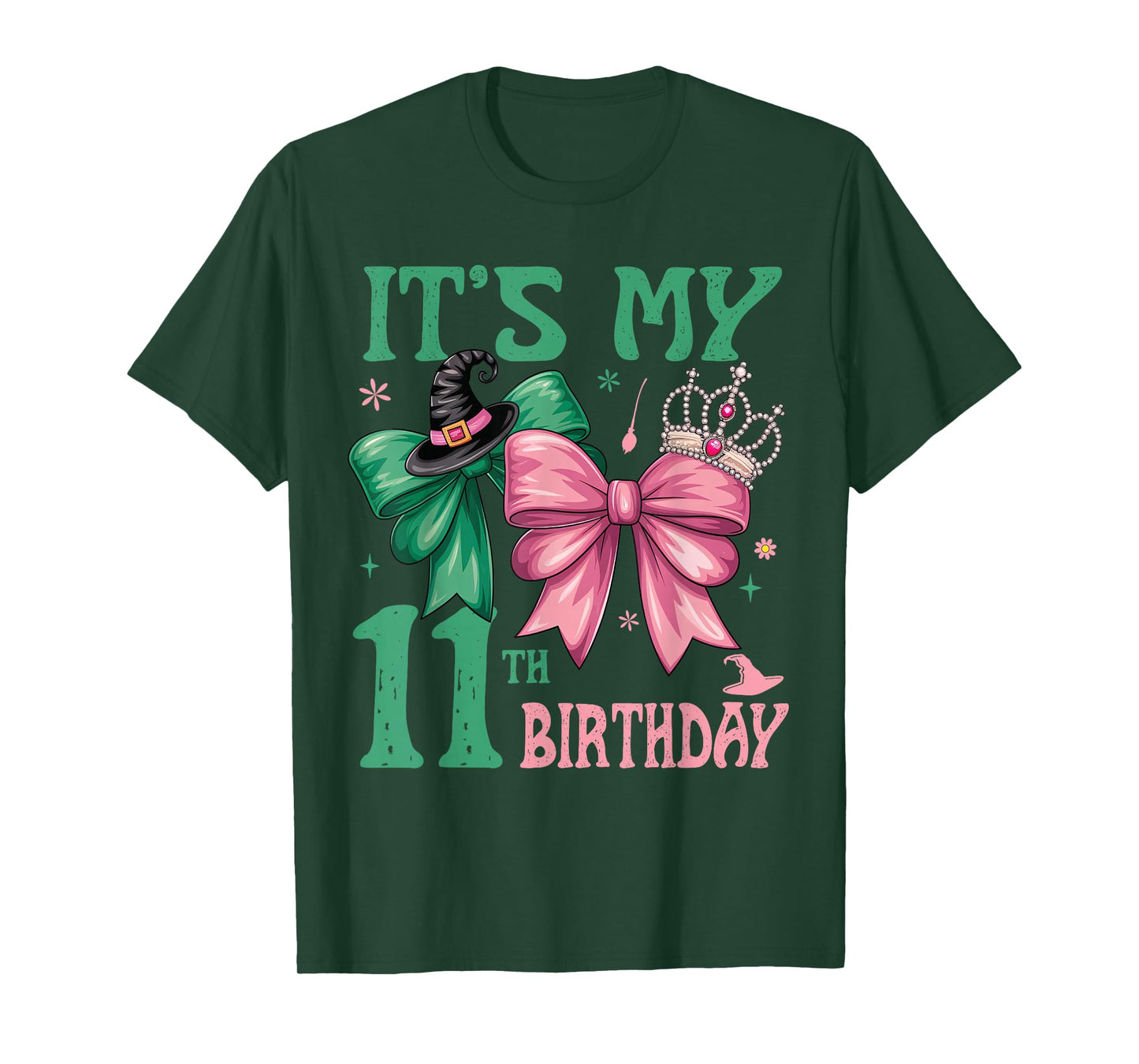 Birthday Girl It's My 11th Birthday Witch Pink And Green T-Shirt