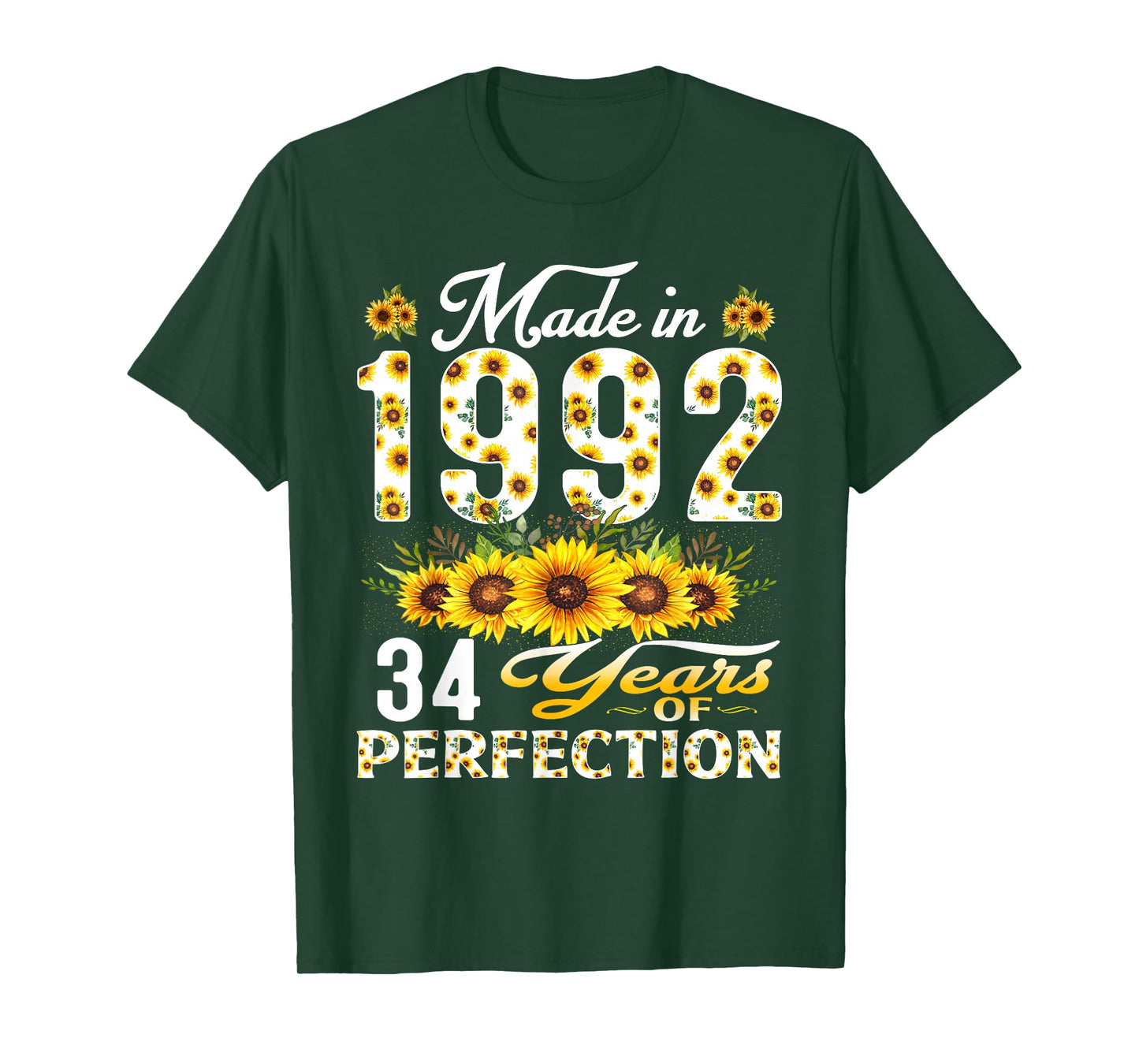 34 Year Old Made in 1992 Sunflower 34th Birthday Women T-Shirt