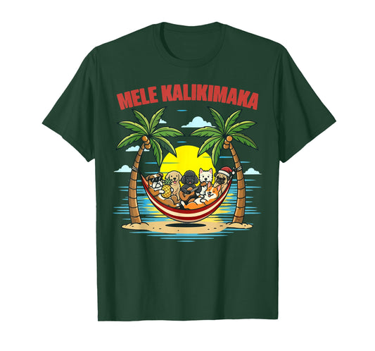 Funny Hawaiian Mele Kalikimaka Dogs Celebrating Christmas T-Shirt