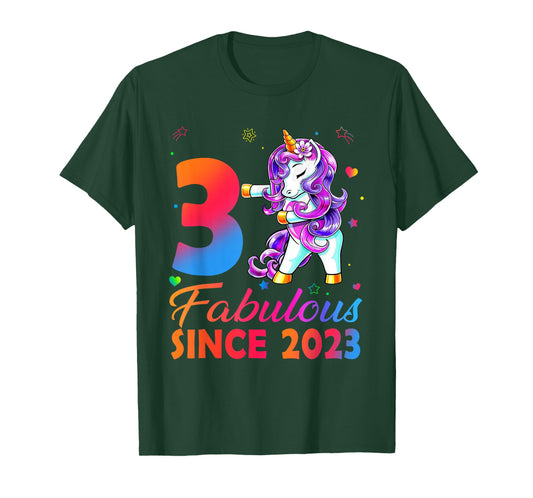 Fabulous Since 2023 3rd Birthday Girl 3 Years Old Unicorn T-Shirt