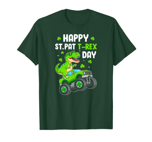 Happy St Pat-Rex Dinosaur St Patricks Day Monster Truck Boys T-Shirt
