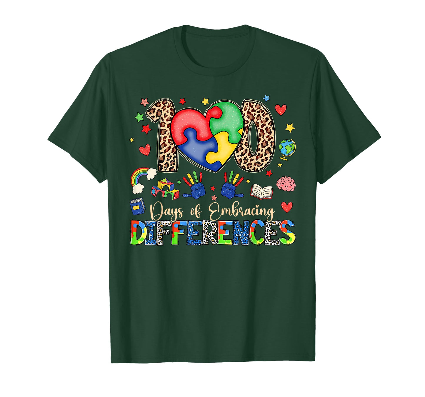 100 Days of School Embracing Differences Autism Support Kids T-Shirt