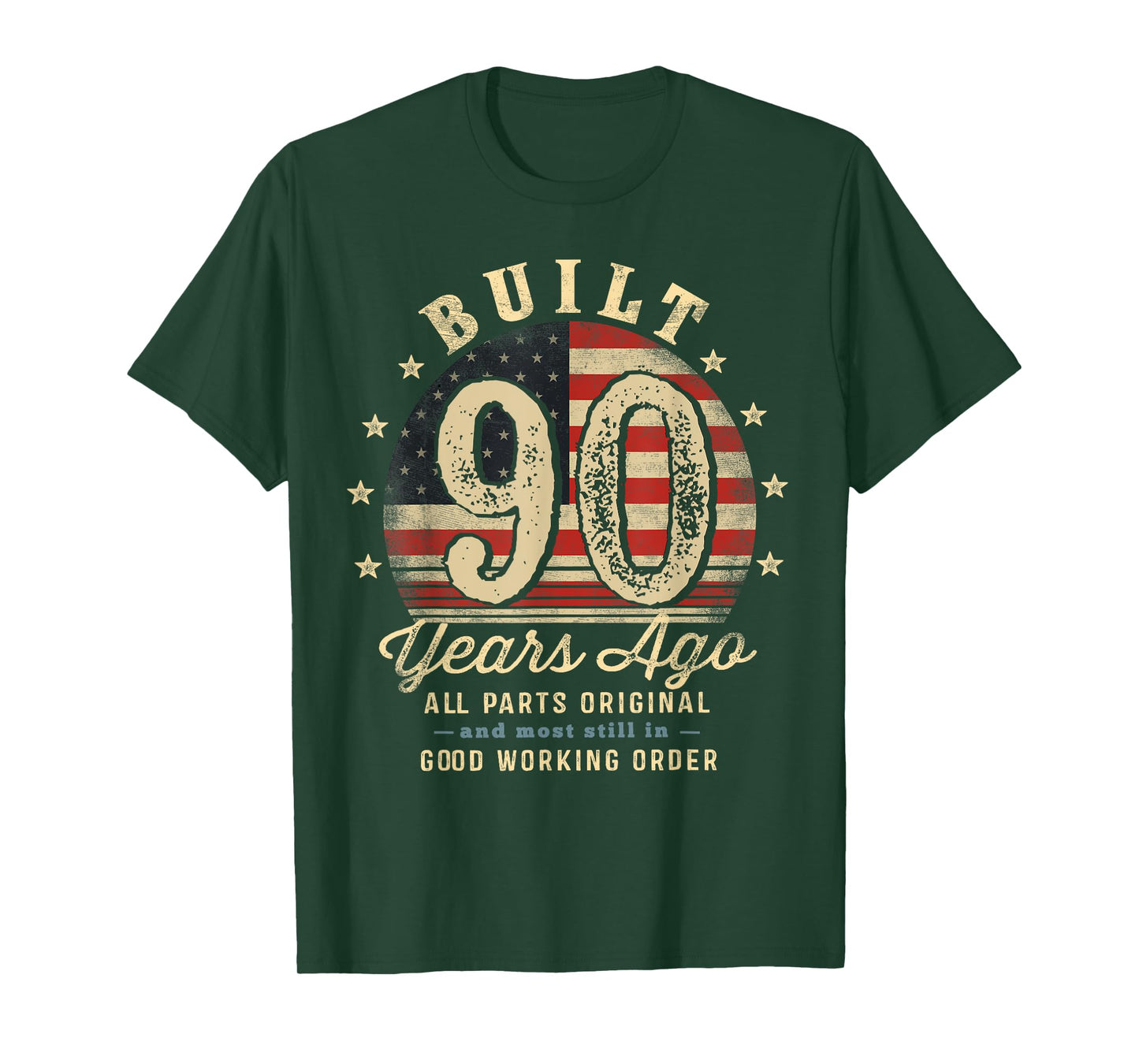 Built 90 Years Ago Funny 90th Birthday USA Flag T-Shirt