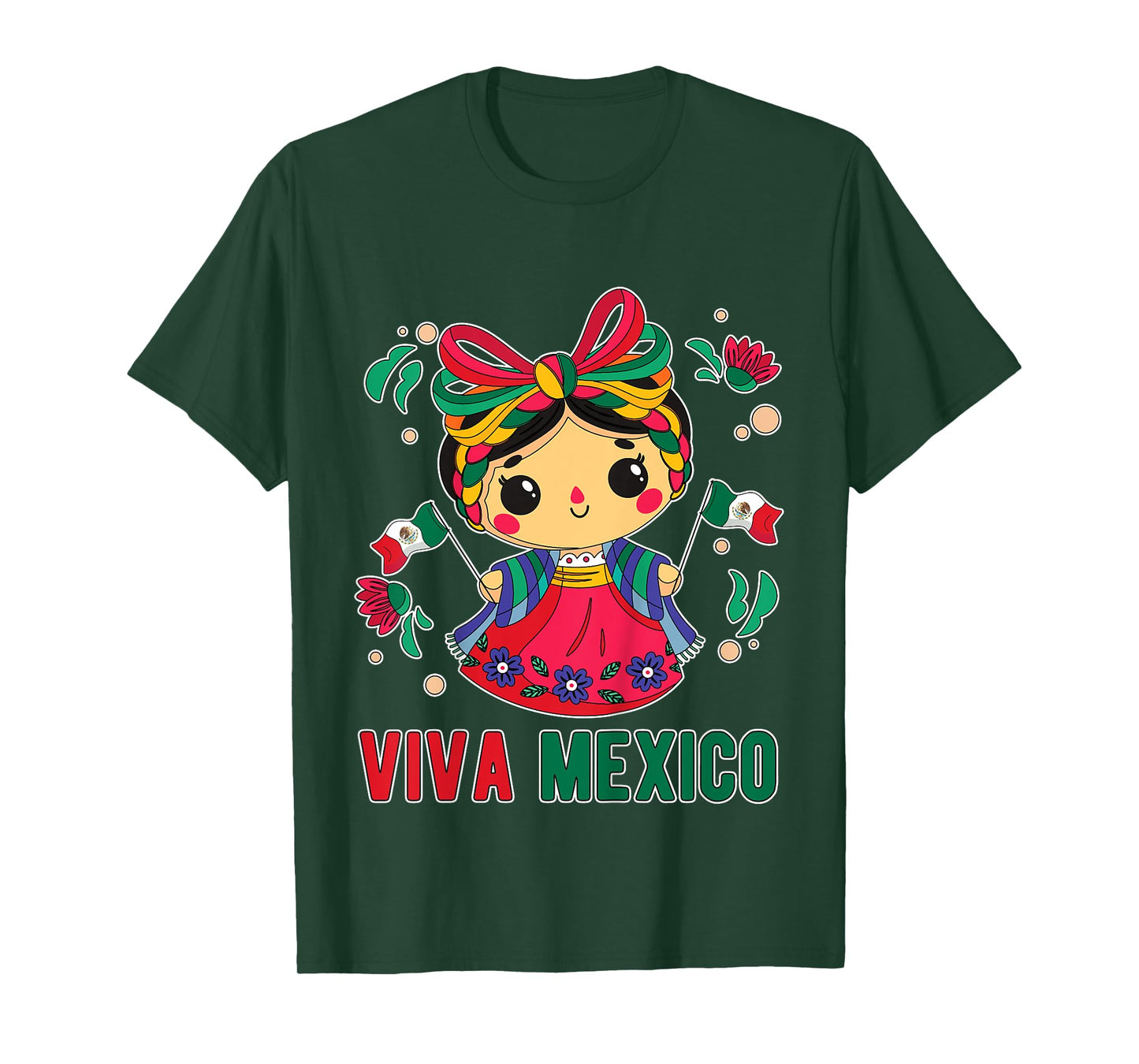 Viva Mexico Toddler Girls Flores Mexican Independence Day T-Shirt