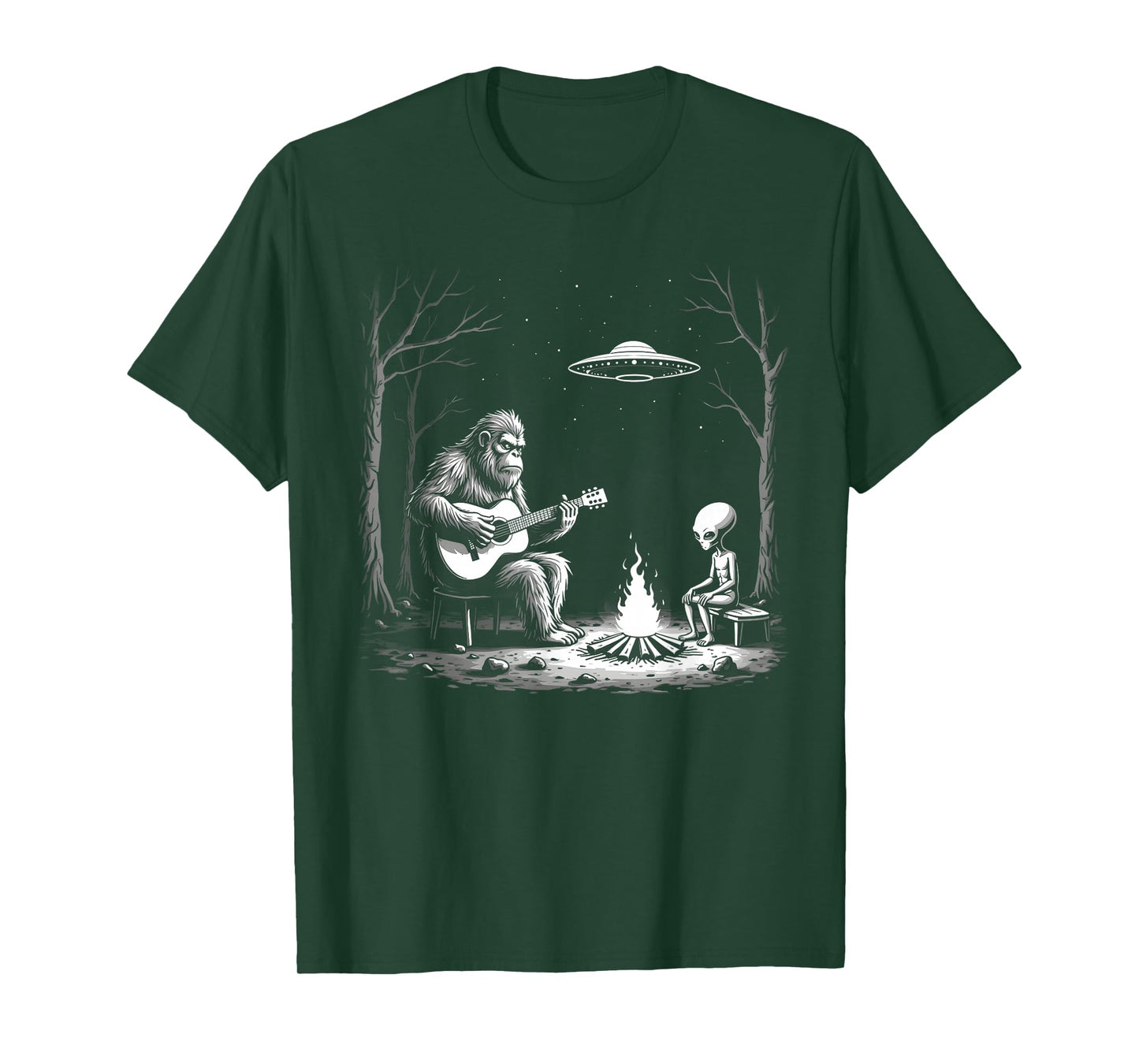 Bigfoot Guitar Tee Campfire Alien Ufo Camping Sasquatch T-Shirt