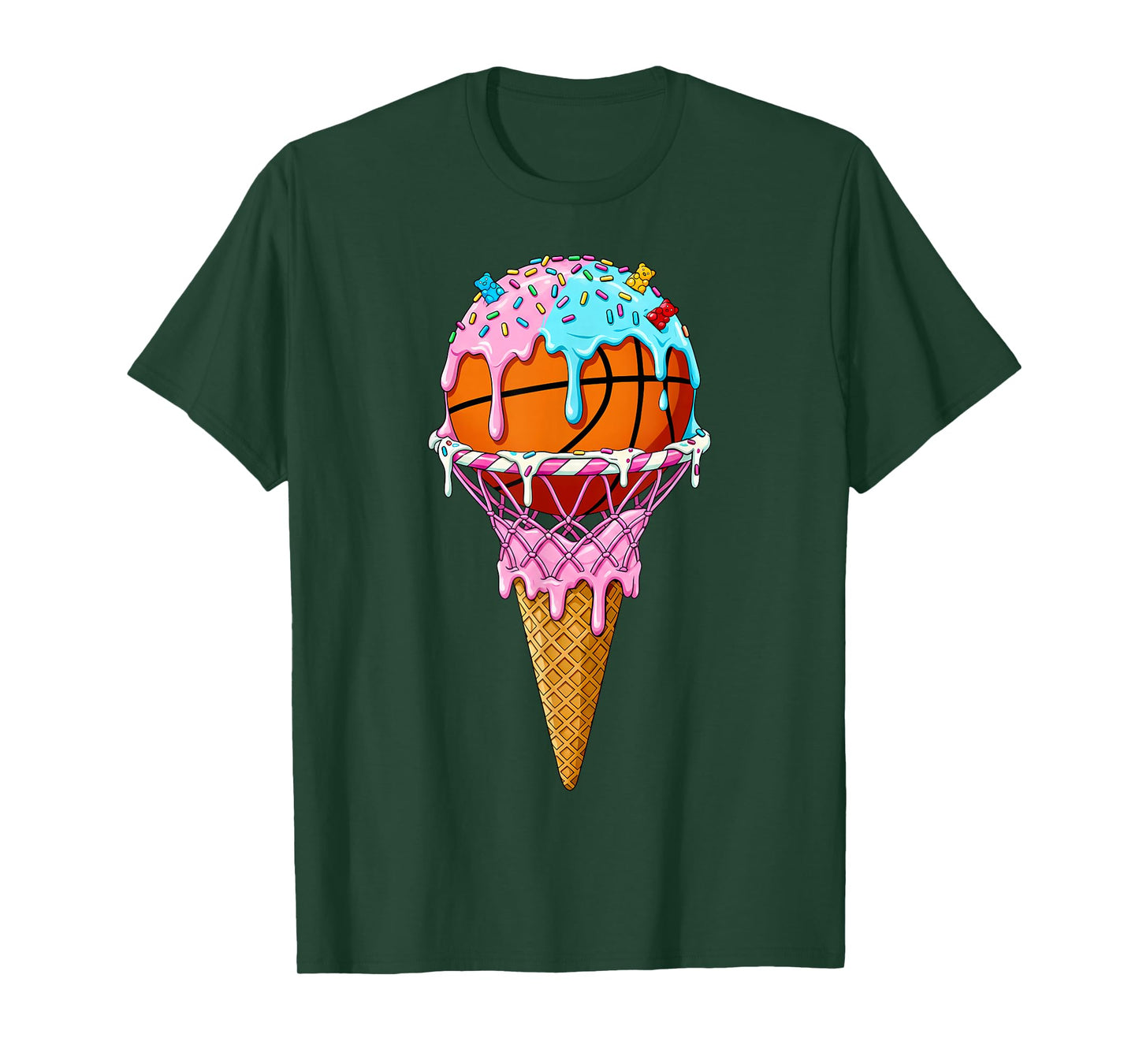 Basketball Hoop Ice Cream Drip Sport Player Boys Girls Youth T-Shirt