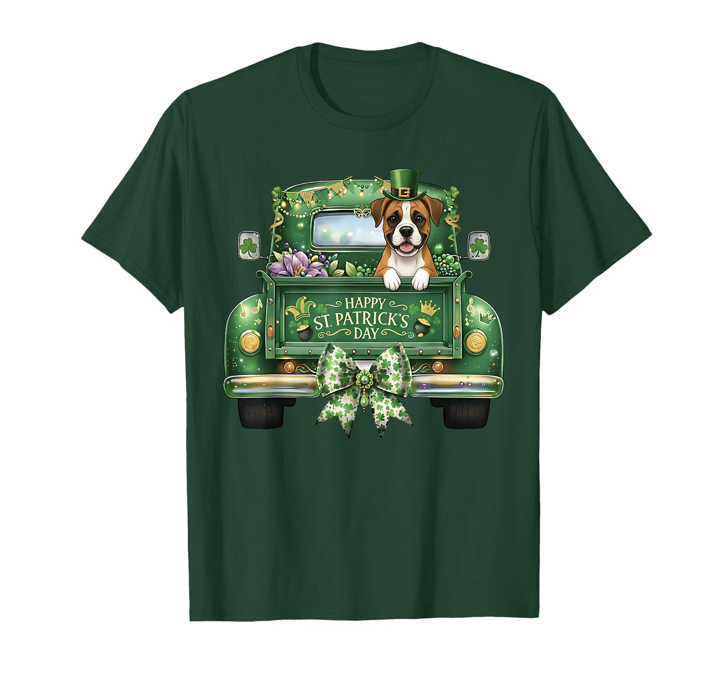 Funny Boxer Dog Coquette Bow Truck St Patricks Day T-Shirt