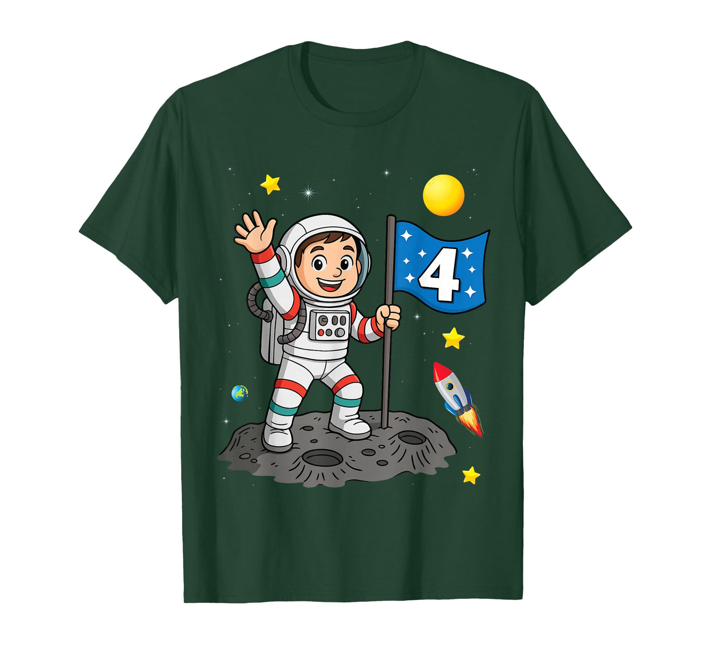 Four 4yr 4th Boys Girls Astronaut Space Birthday 4 Years Old T-Shirt