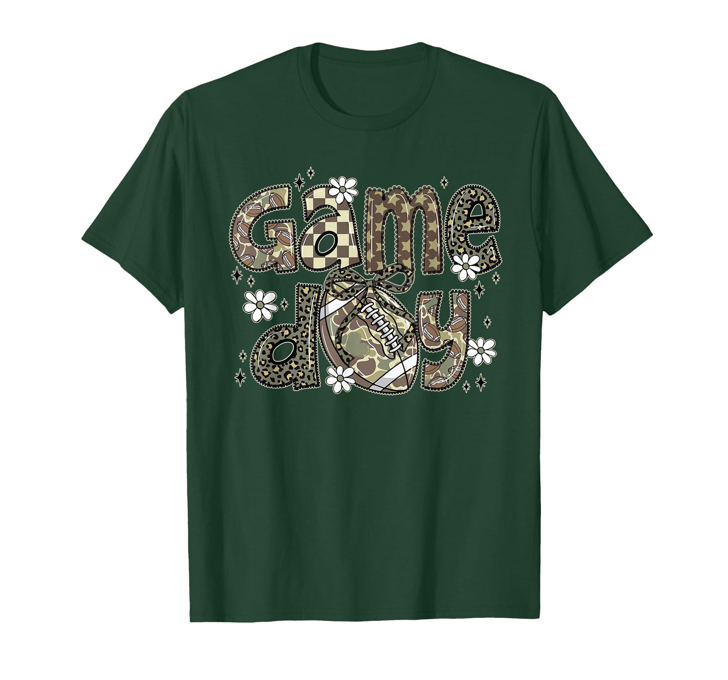 Camo Coquette Bow Football Season Camo Game Day Fall Autumn T-Shirt