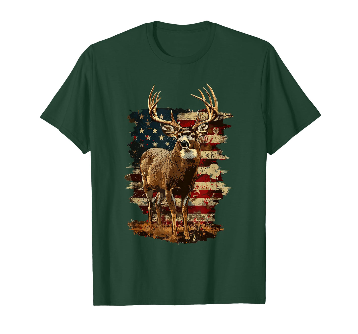Whitetail Buck Deer Hunting 4th Of July USA American Flag T-Shirt for Women Men
