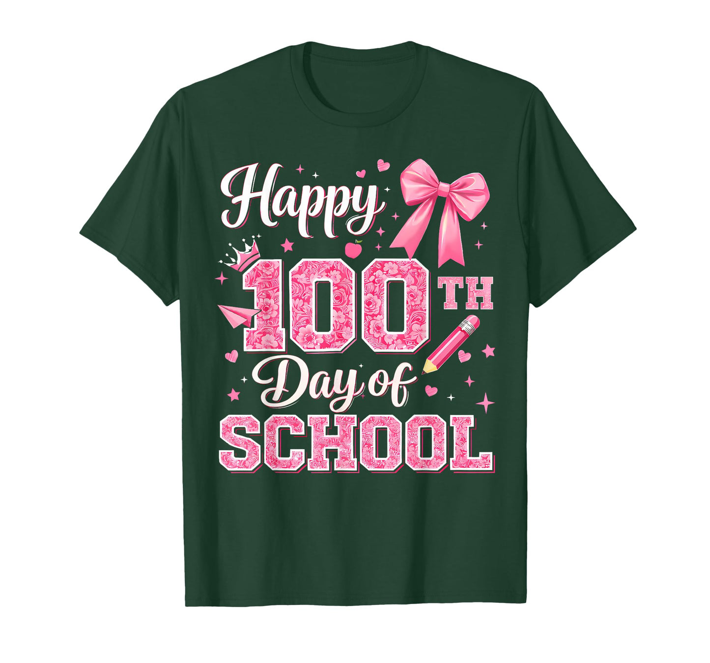 100 Days of School Happy 100th Day Coquette Bow Flower T-Shirt