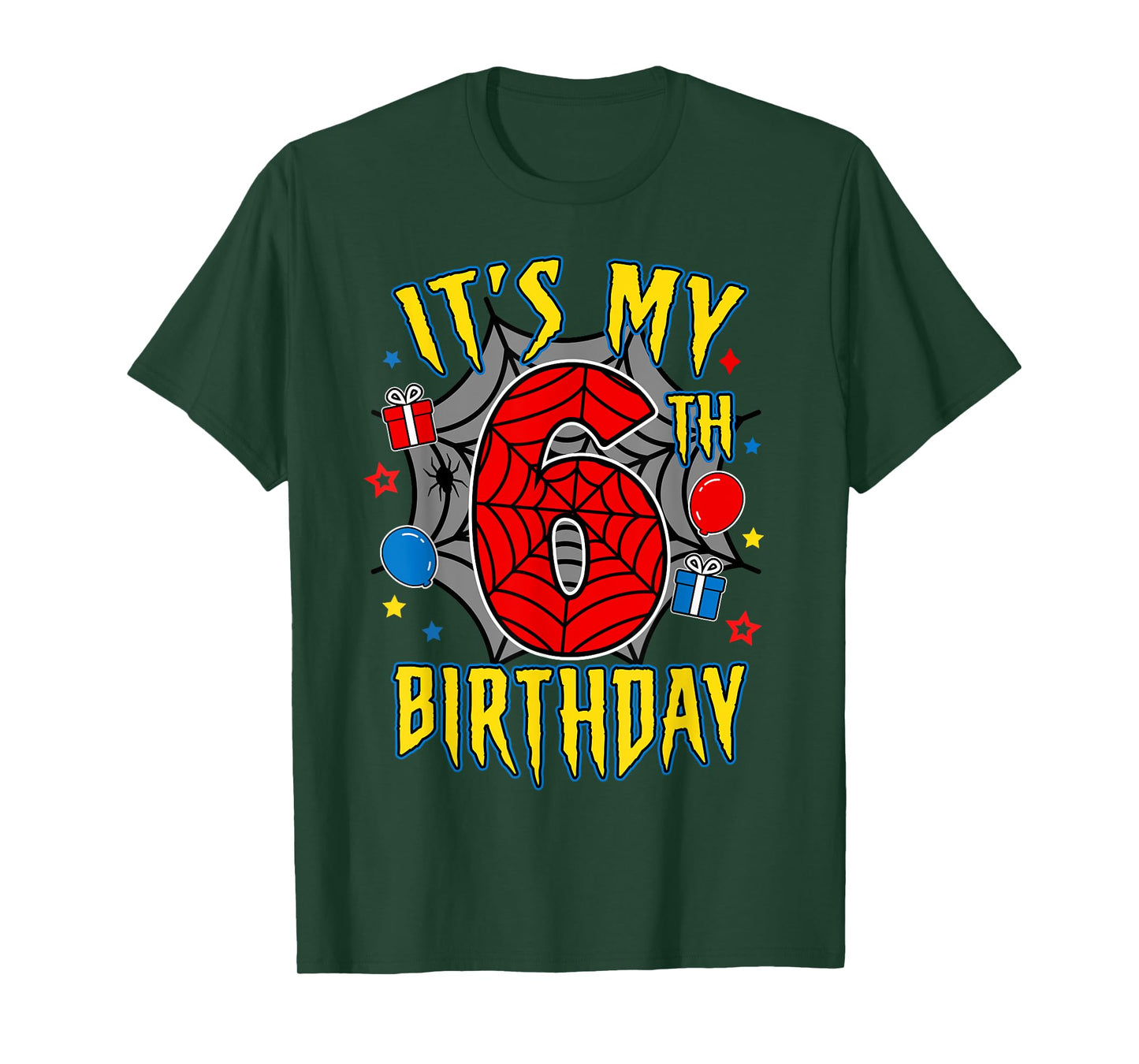 It's My 6th Birthday Spider Theme Party Turning 6yr Boy Kids T-Shirt