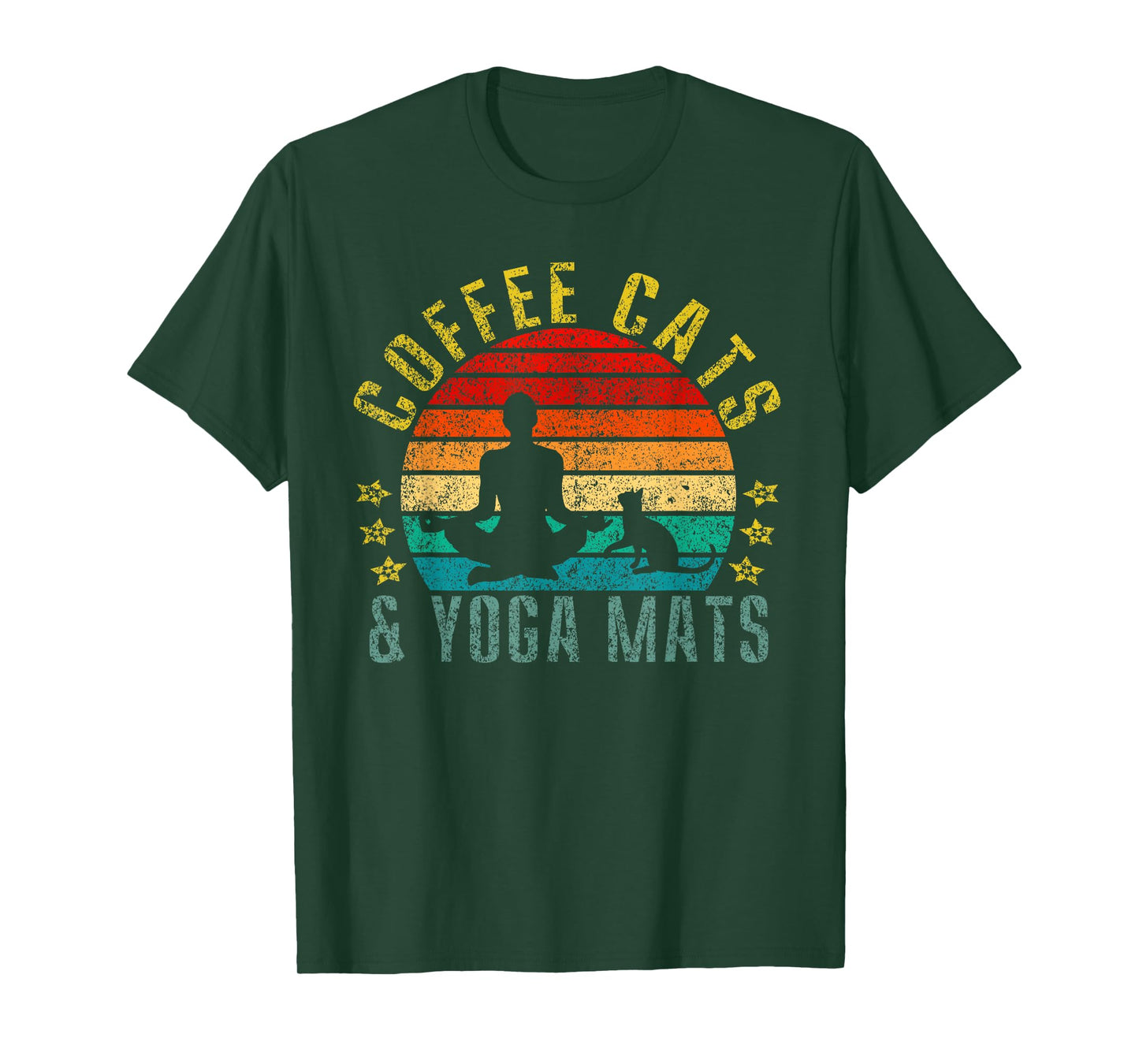 Coffee, Cats & Yoga Mats Funny Retro T-Shirt