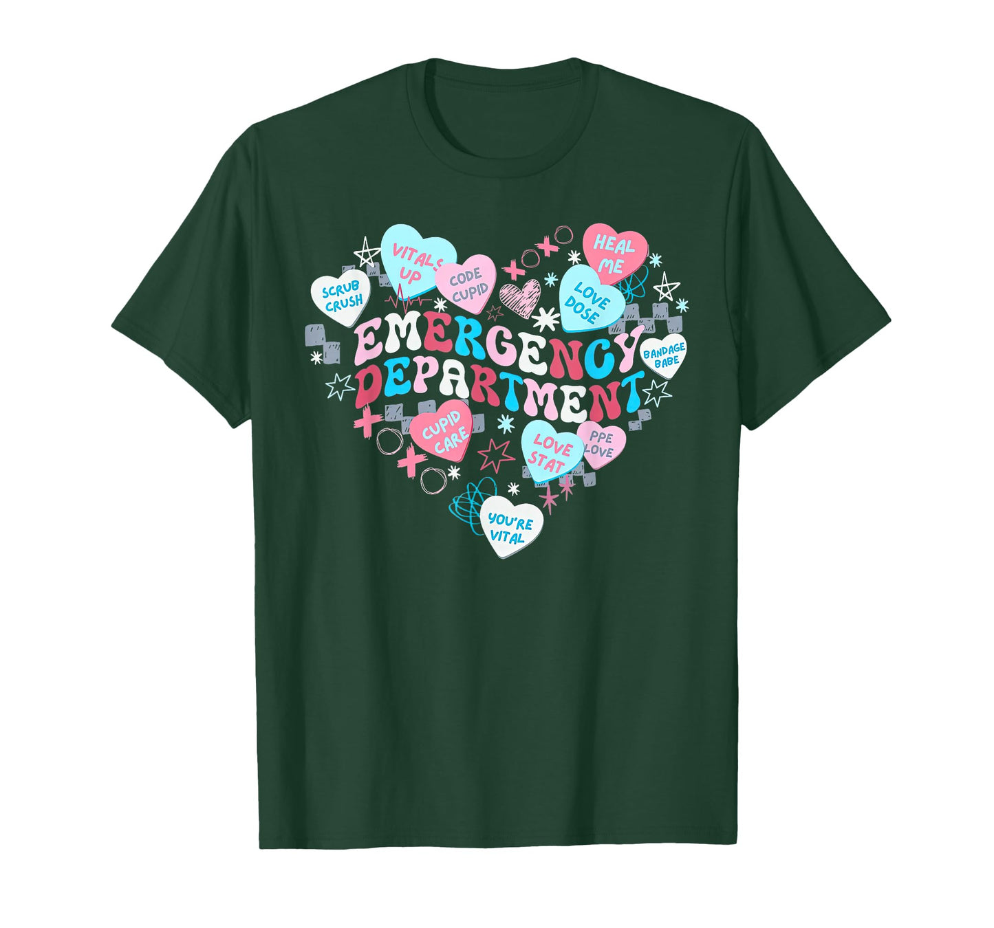 Retro Emergency Department Heart Valentines Nurse ER Crew T-Shirt