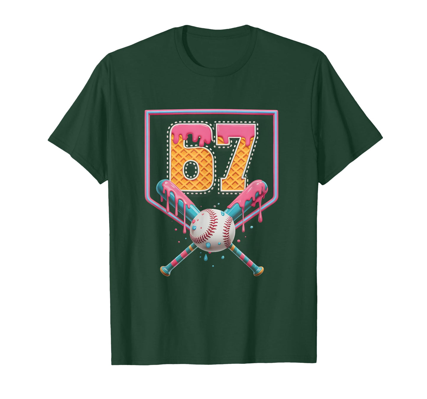 Baseball Drip Number 67 Fun Six Seven 6 7 Meme Design T-Shirt